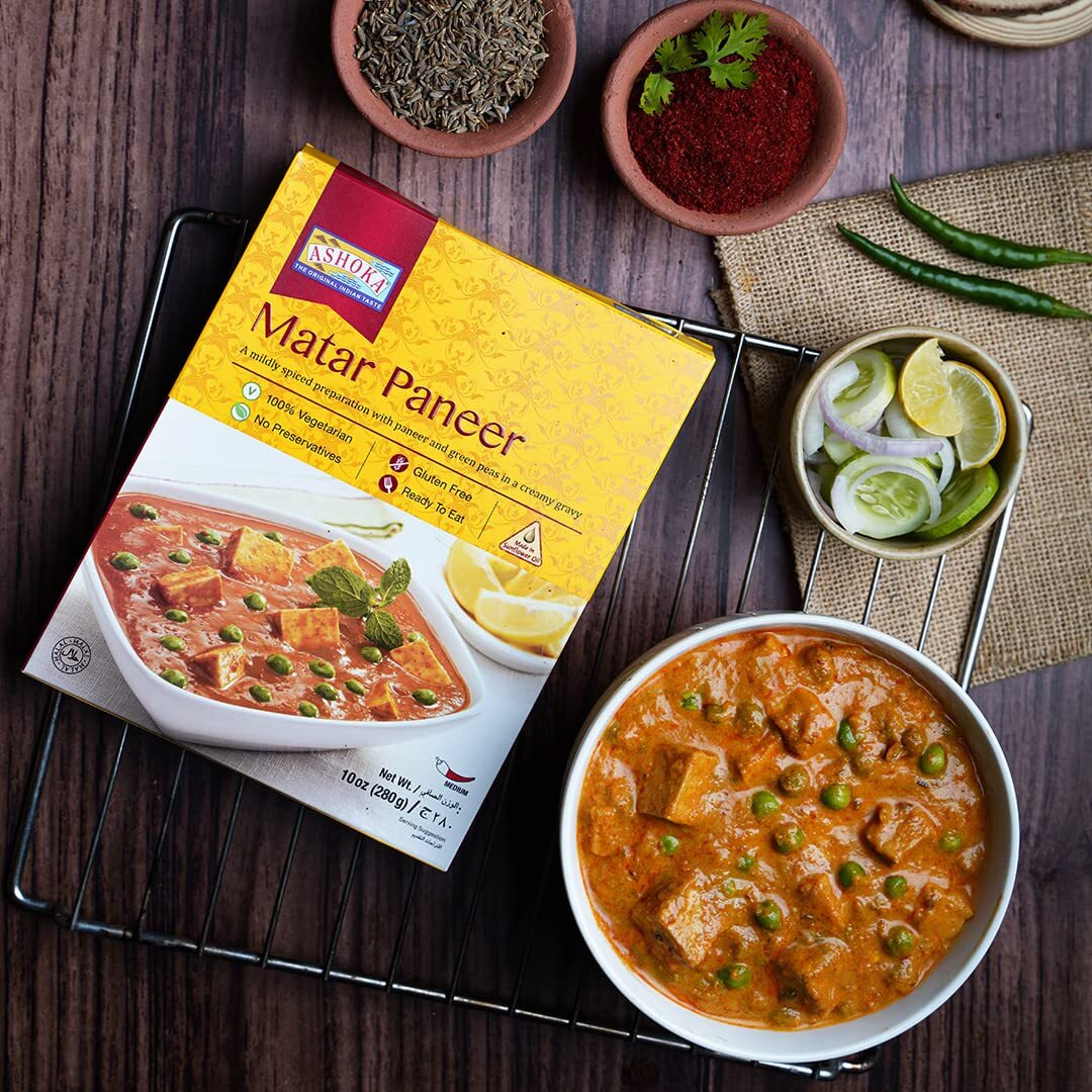 Ashoka Heat & Eat Meals 1932, All-Natural Vegetarian Meal Kit, Cheese Entrees, Kosher Certified Curry Assortment, Authentic Indian Food, Great For Outdoors, Gluten-Free, No Preservatives, Pack Of 5