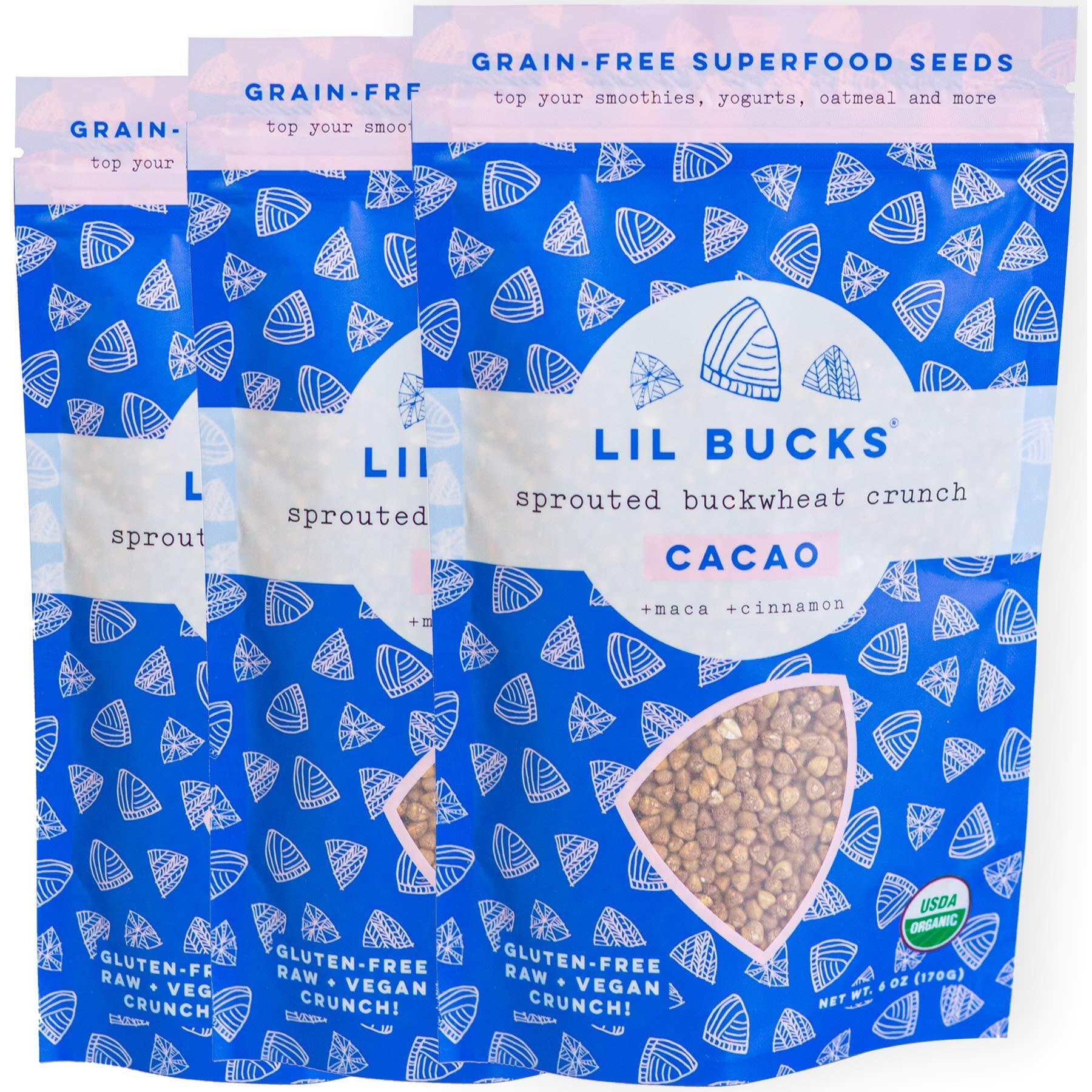 Lil Bucks Paleo Cereal - Sprouted Buckwheat Groats, Gluten Free Granola (Cacao, 3 Pack)