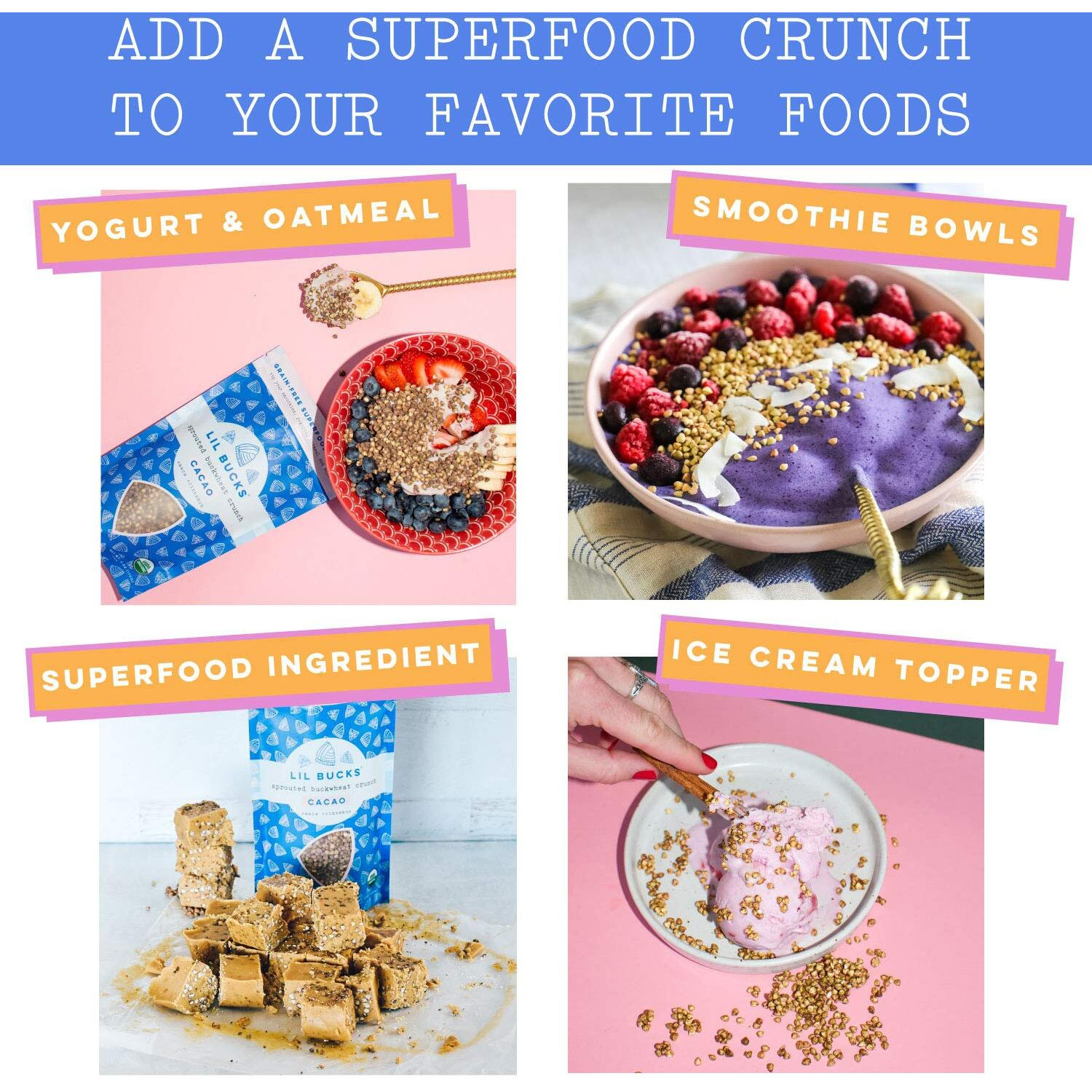 Lil Bucks Paleo Cereal - Sprouted Buckwheat Groats, Gluten Free Granola (Cacao, 3 Pack)