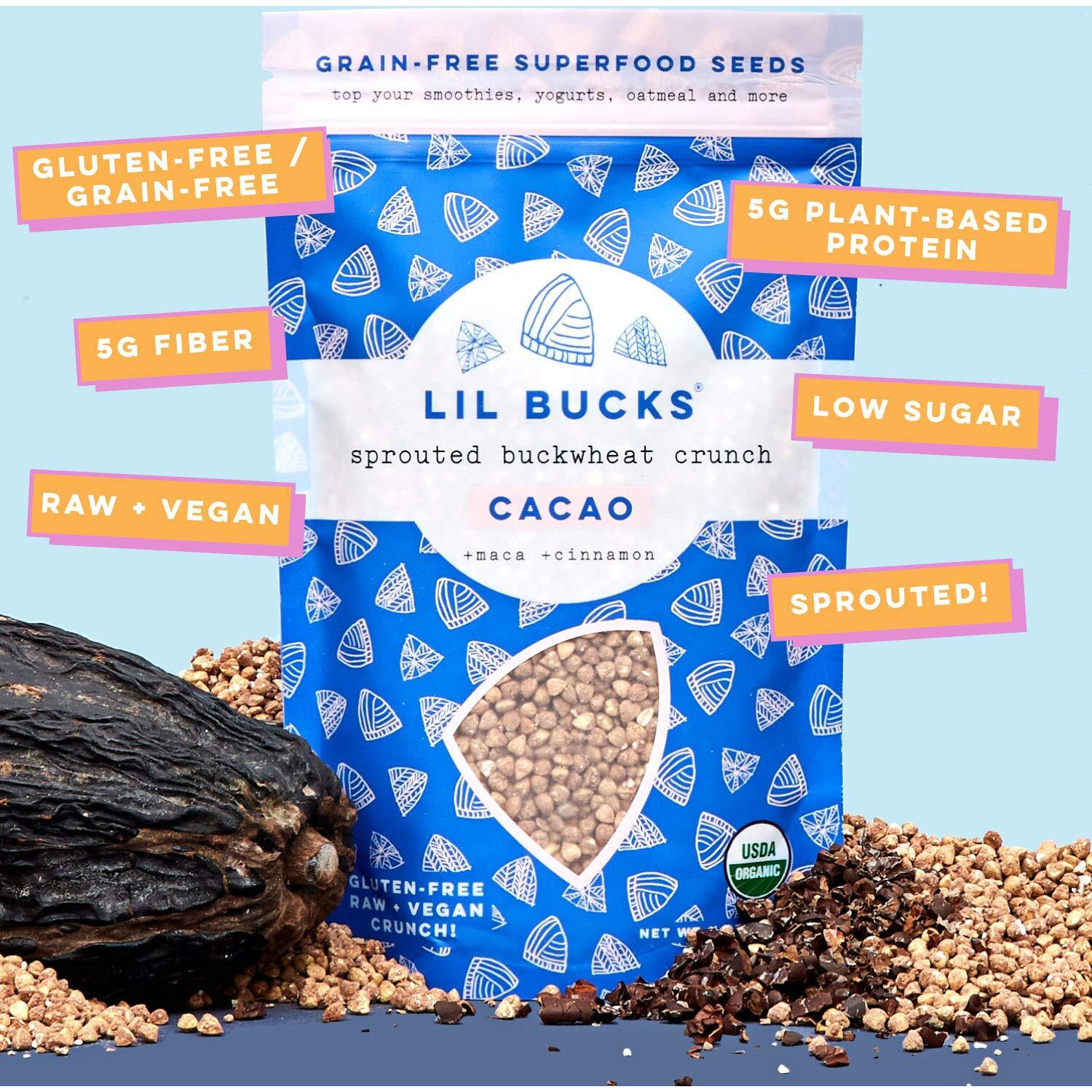 Lil Bucks Paleo Cereal - Sprouted Buckwheat Groats, Gluten Free Granola (Cacao, 3 Pack)