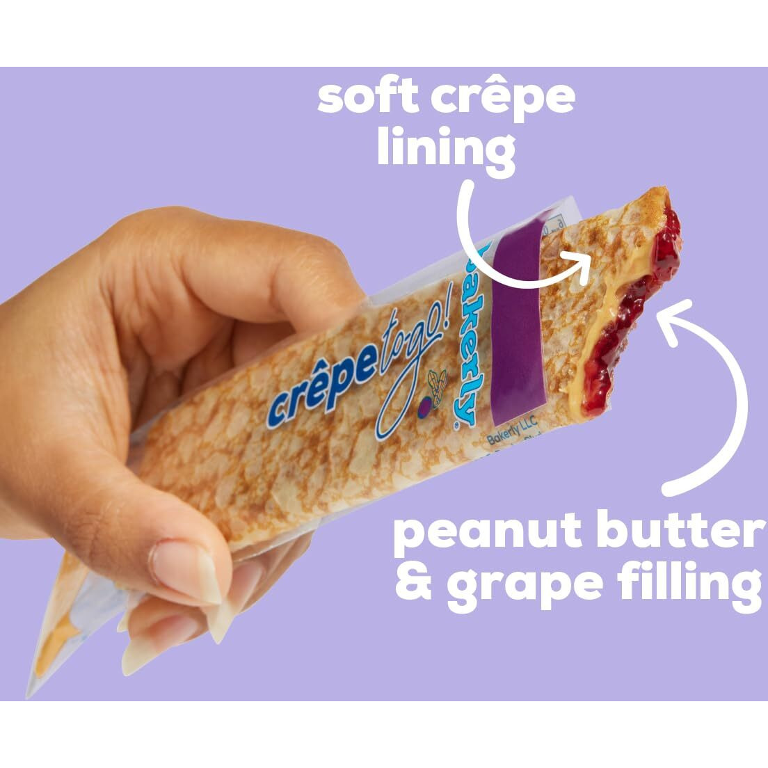 Bakerly Peanut Butter And Grape Filled Crepes To Go Non Gmo, Free From Artificial Flavors & Colors, Pack Of 4, 6-Count (24 Total Crepes)