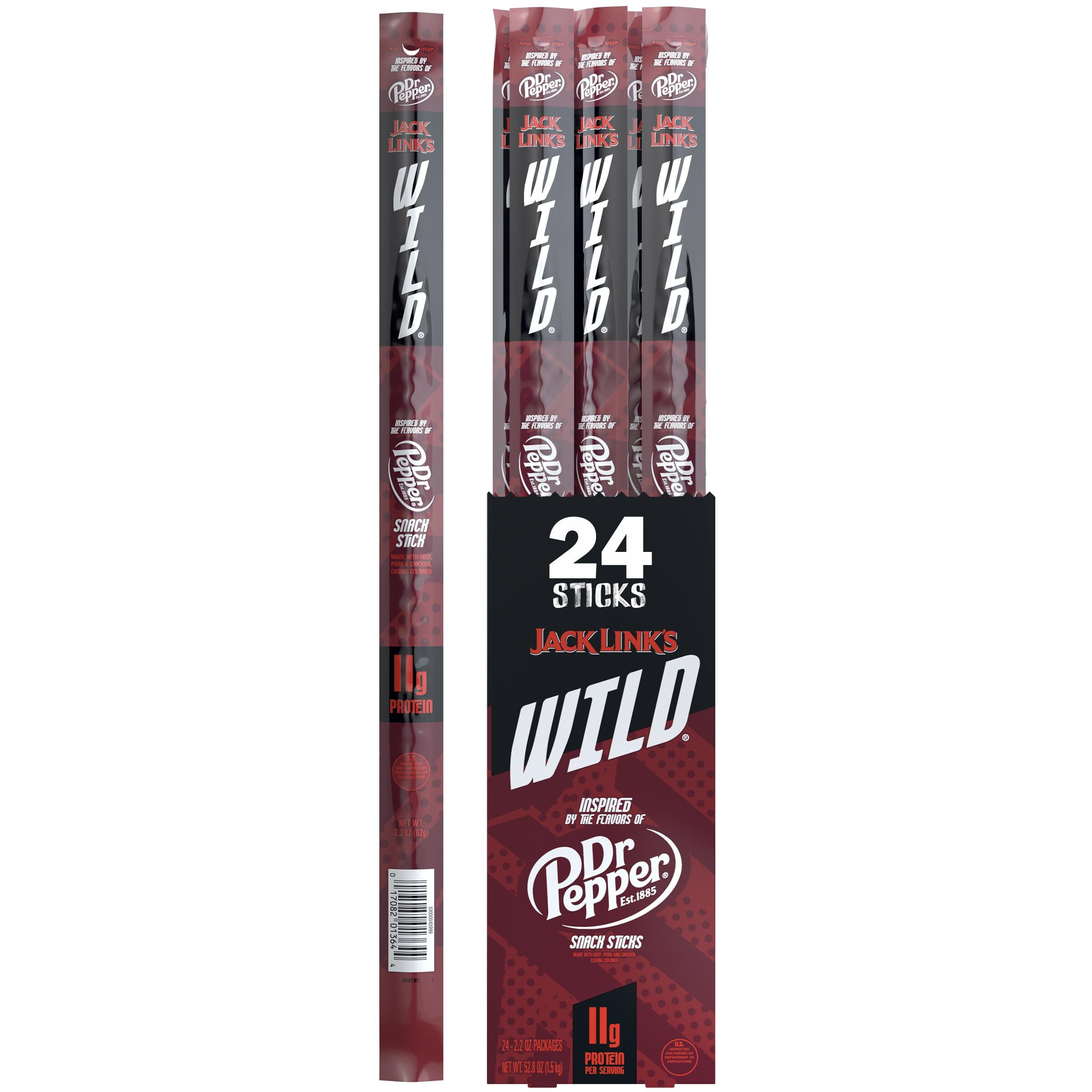 Jack Link's Wild Snack Sticks - Dr. Pepper Inspired Flavors - Individually Wrapped Sticks With 11G Of Protein, Inspired By The Flavors Of Dr. Pepper - 2.2 Oz. (24 Count)