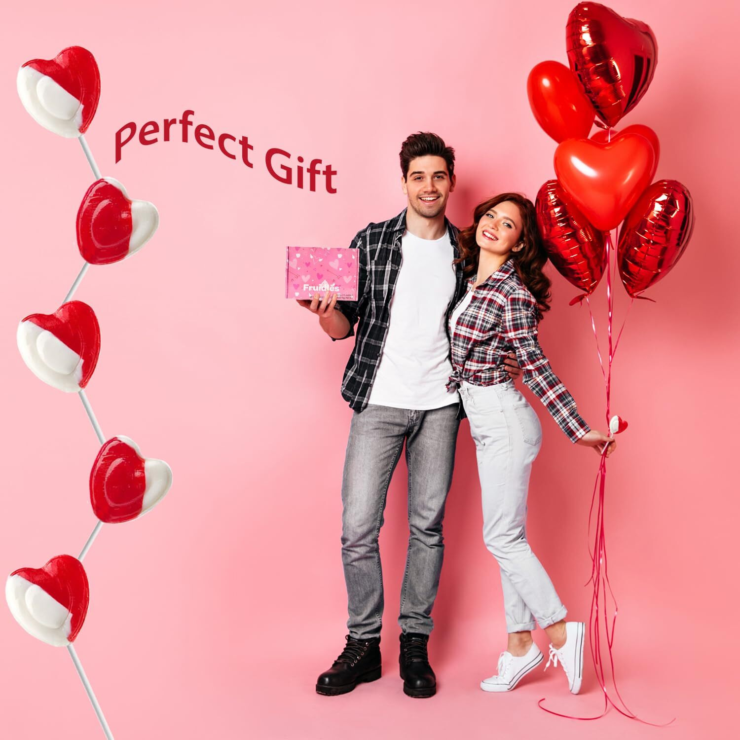 The Dreidel Company Valentines Day Lollipops Red Heart Shaped Strawberry N' Cream Flavored, Individually Wrapped (Half-Pound) 12 Pack