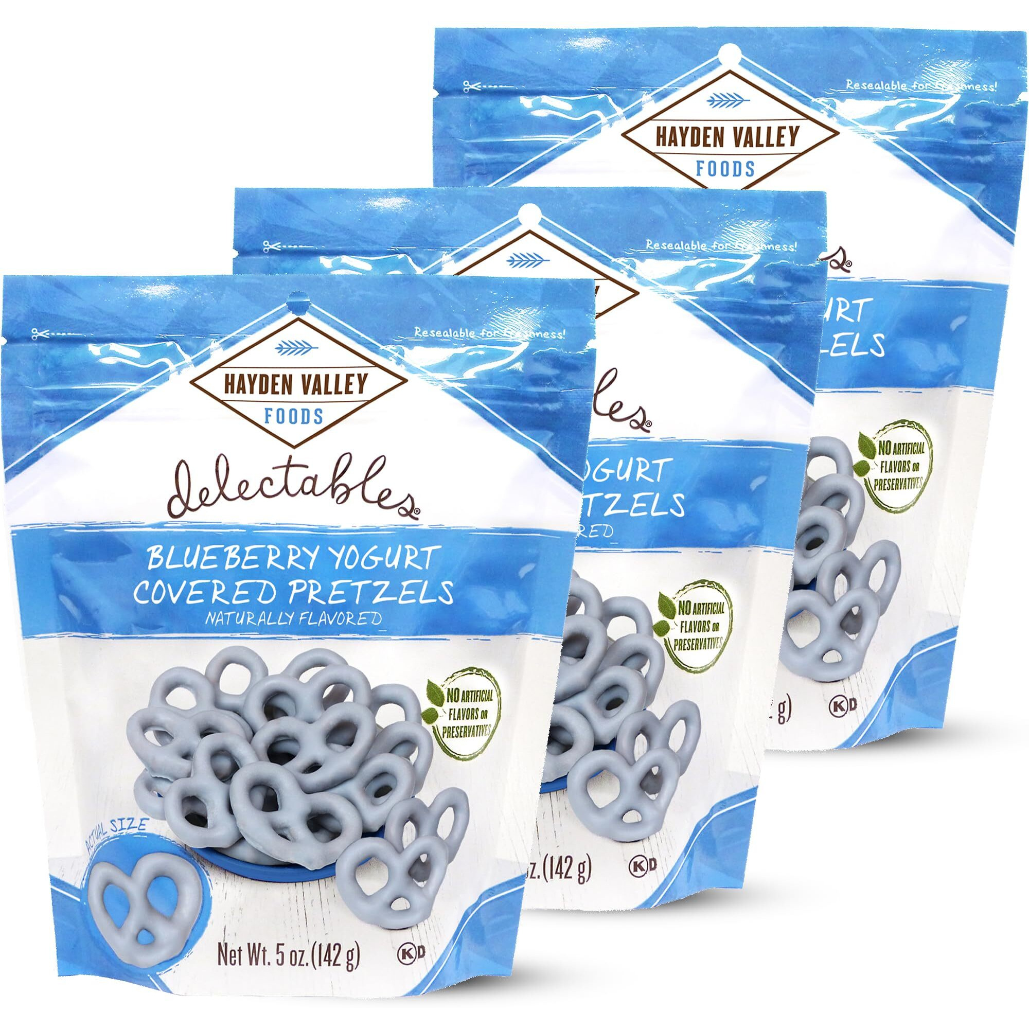 Hayden Valley Foods Blueberry Yogurt Covered Pretzels - 5 Oz Bags (Pack Of 3) - No Artificial Flavors, Preservatives Or Colors - Blue Bulk Sweet Snacks