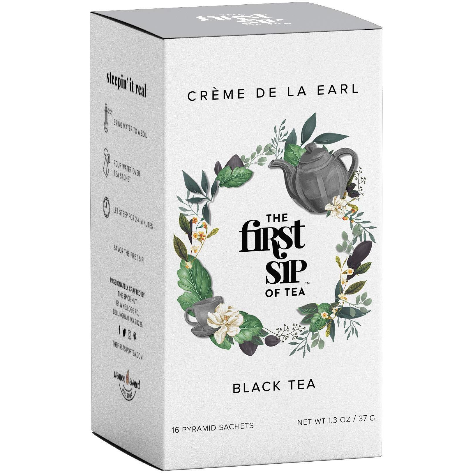 Creme De La Earl Black Tea, Pyramid Sachet Tea Bags, Madagascar Vanilla & Pure Bergamot, Earl Grey Cream, High Caffeine - 16 Cups | The Spice Hut, First Sip Of Tea