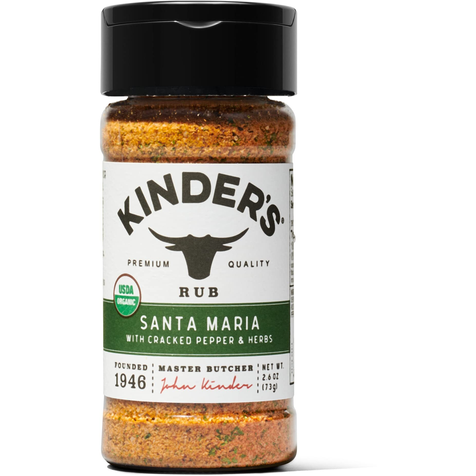 Kinder's Organic Santa Maria Rub (Cracked Pepper And Herbs), Premium Quality Seasoning, Msg Free And Usda Certified Organic, 2.6Oz