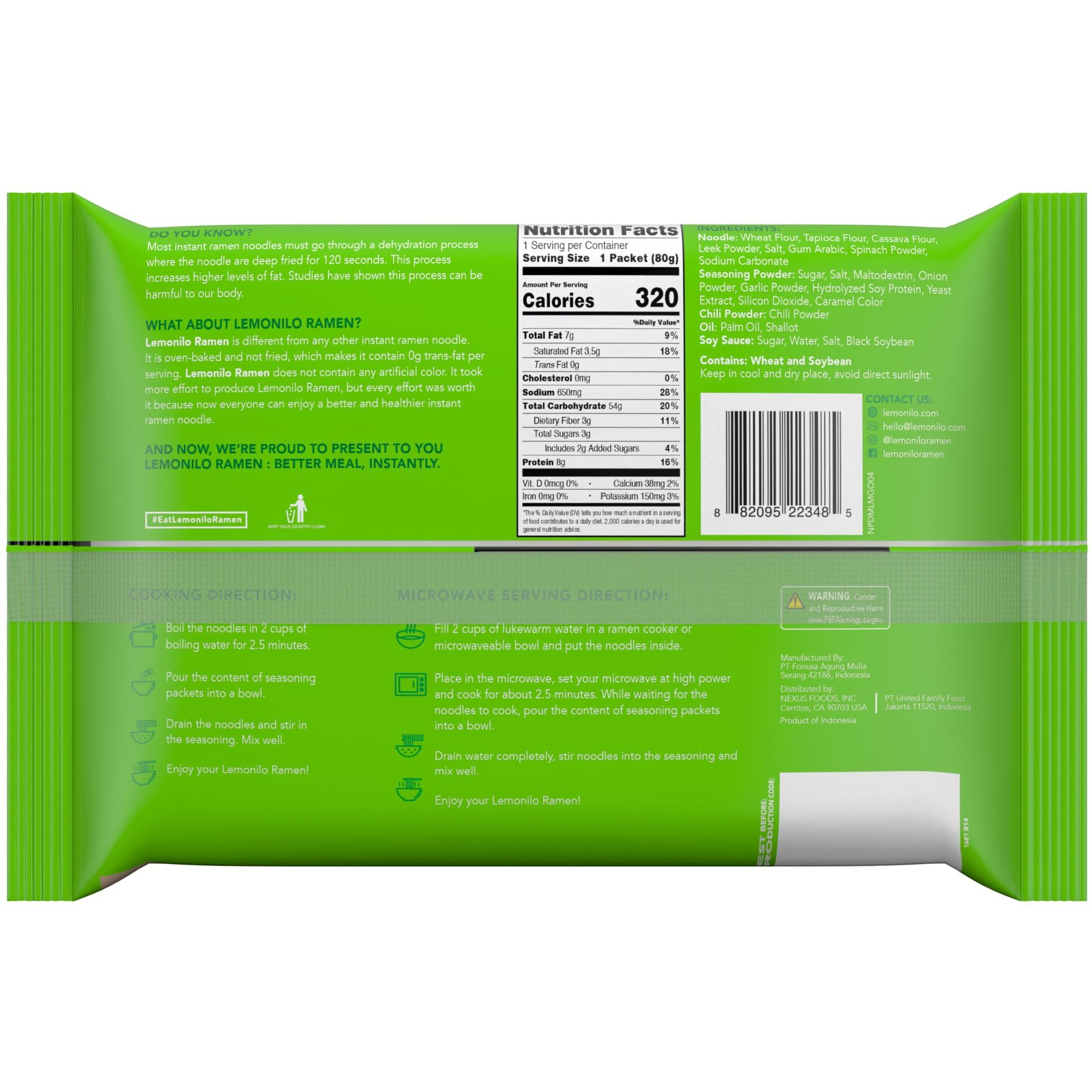 Lemonilo Ramen - Chick'N Chow Mein - Healthy Instant Ramen - Oven Baked Noodles With Spinach And Leek - Made With All-Natural Ingredients - Quick Meal Kit (2.82 Oz) - Pack Of 6