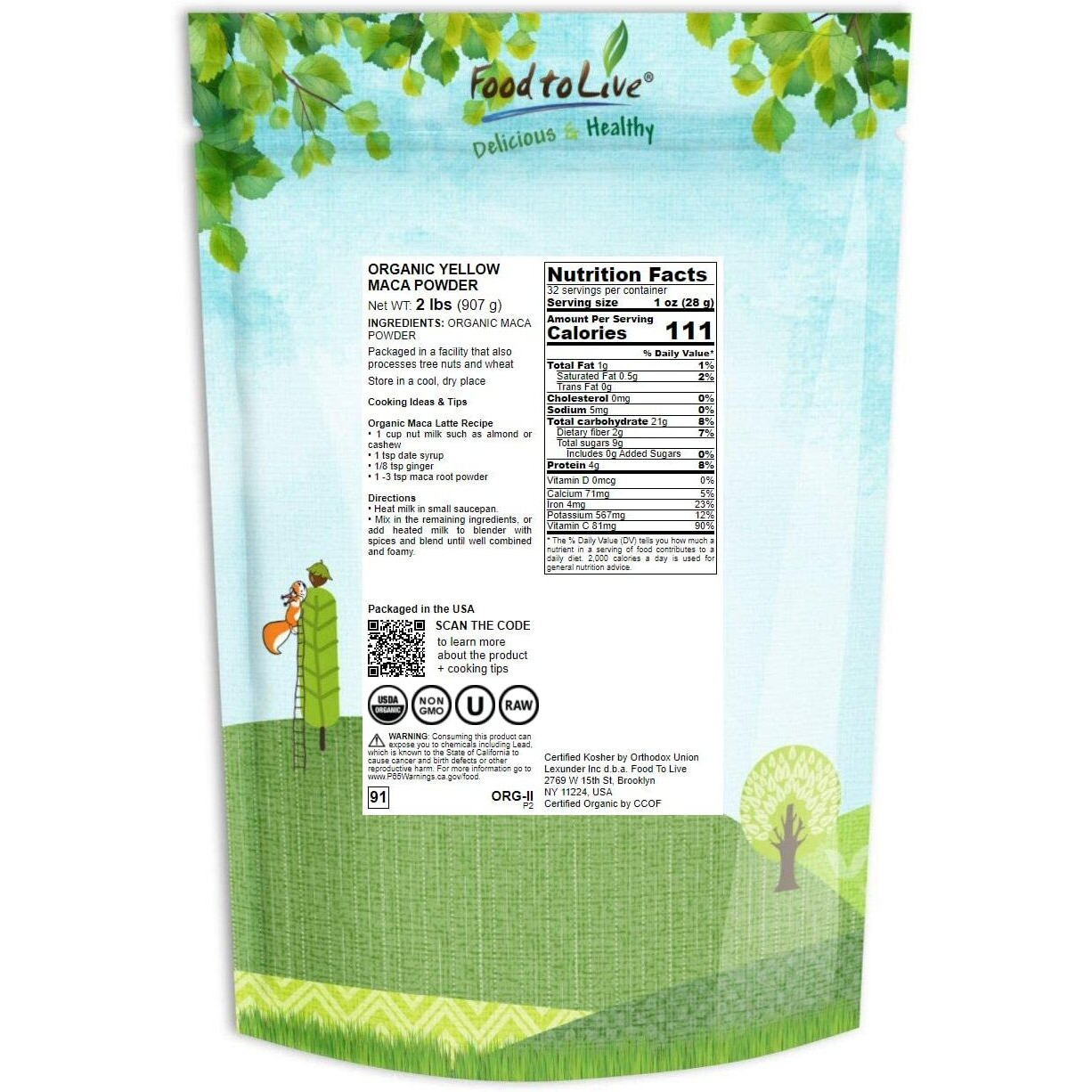 Food To Live Organic Yellow Maca Powder, 2 Pounds - Non-Gmo, Kosher, Raw Ground, Flour, Bulk