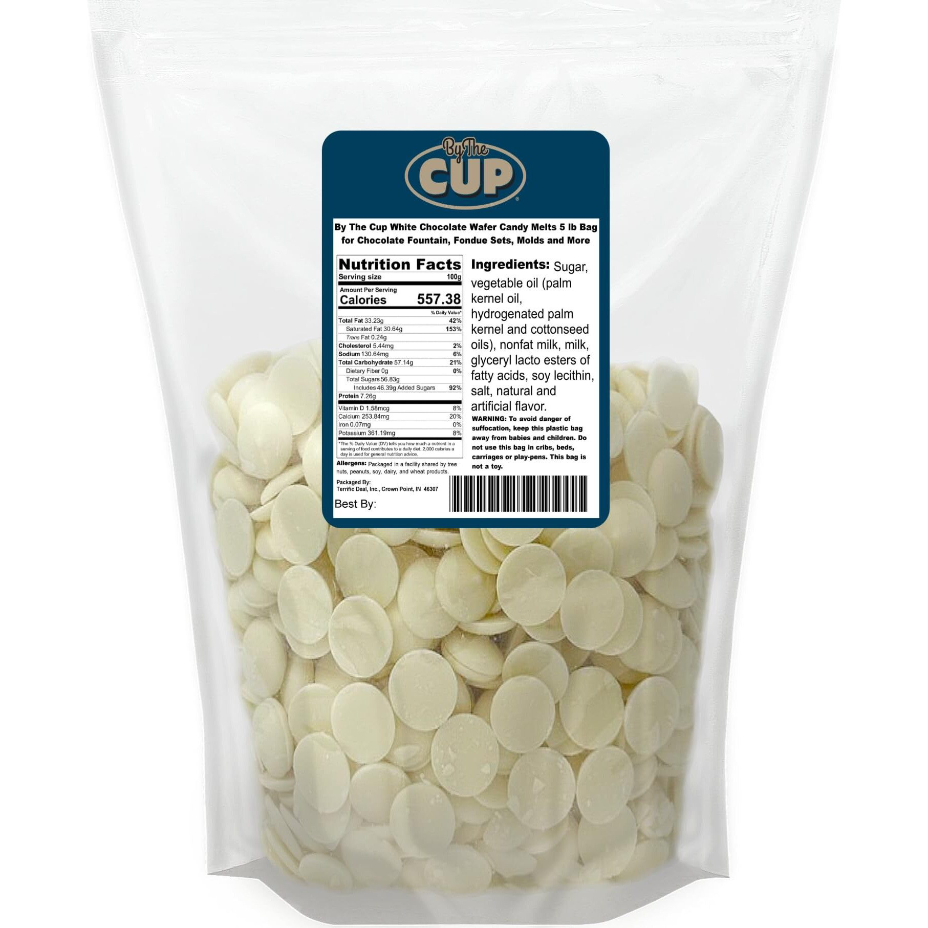 By The Cup Merckens White Chocolate Melting Wafers, 5 Lb Bulk Bag For Chocolate Fountain, Fondue Sets, Molds And More