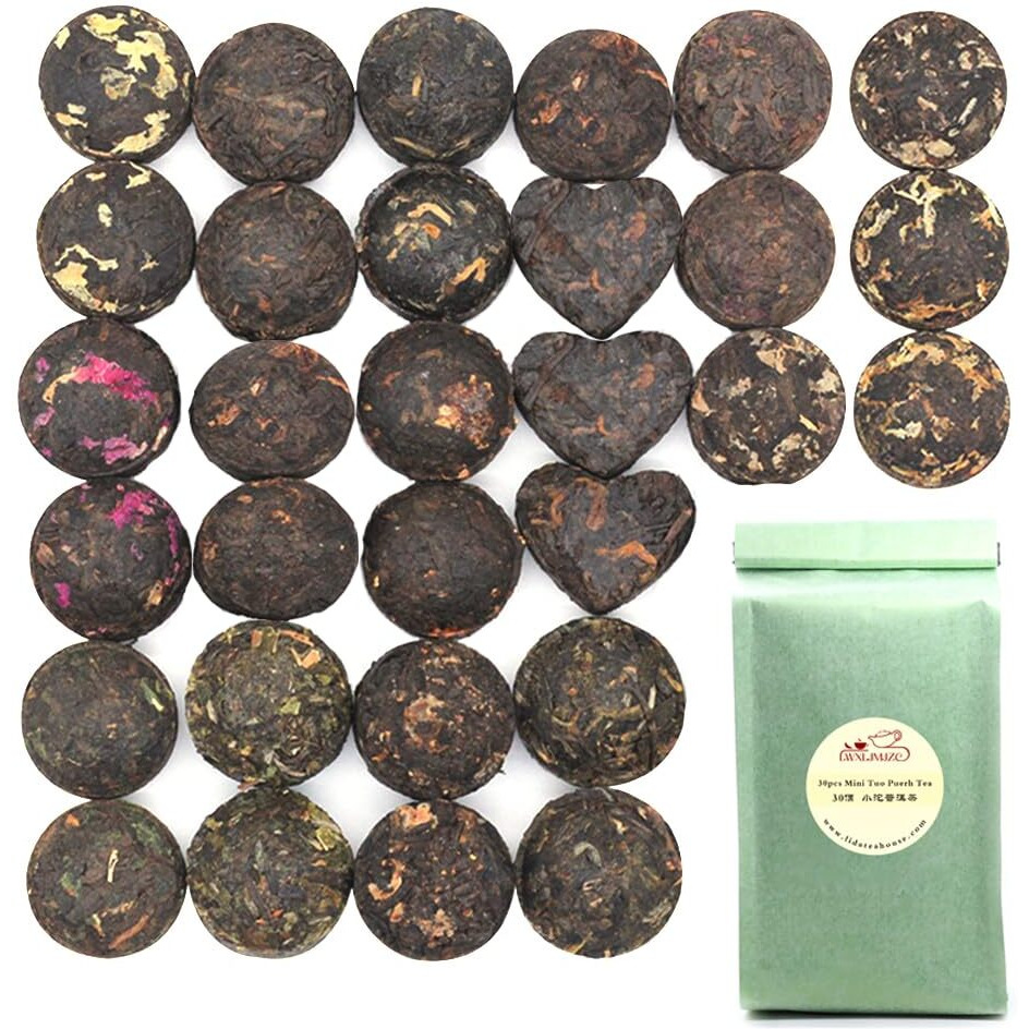 Lwxljmjzc-Ripe Puerh Tea Mini Cake 30Pcs(10 Tastes*3Pcs) |Yunnan Pu-Erh Tea |Rice Balls (Cook&Uncook) Pu'Erh Tea | Mini Tuo Cha Black Tea