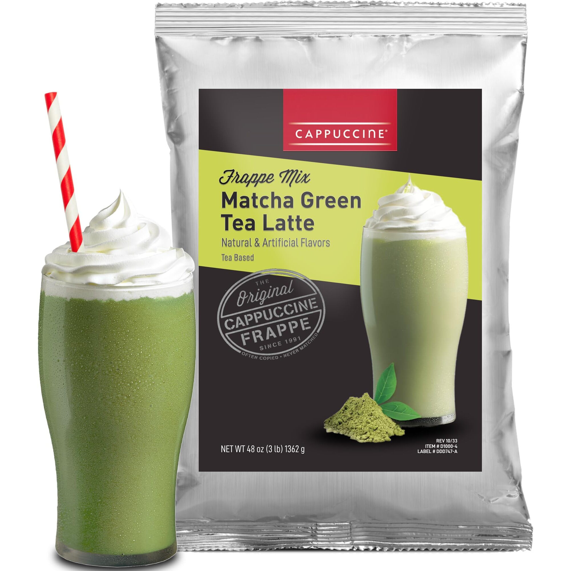 Cappuccine Matcha Green Tea Latte Frappe Mix, 3 Pounds Makes 36 Servings