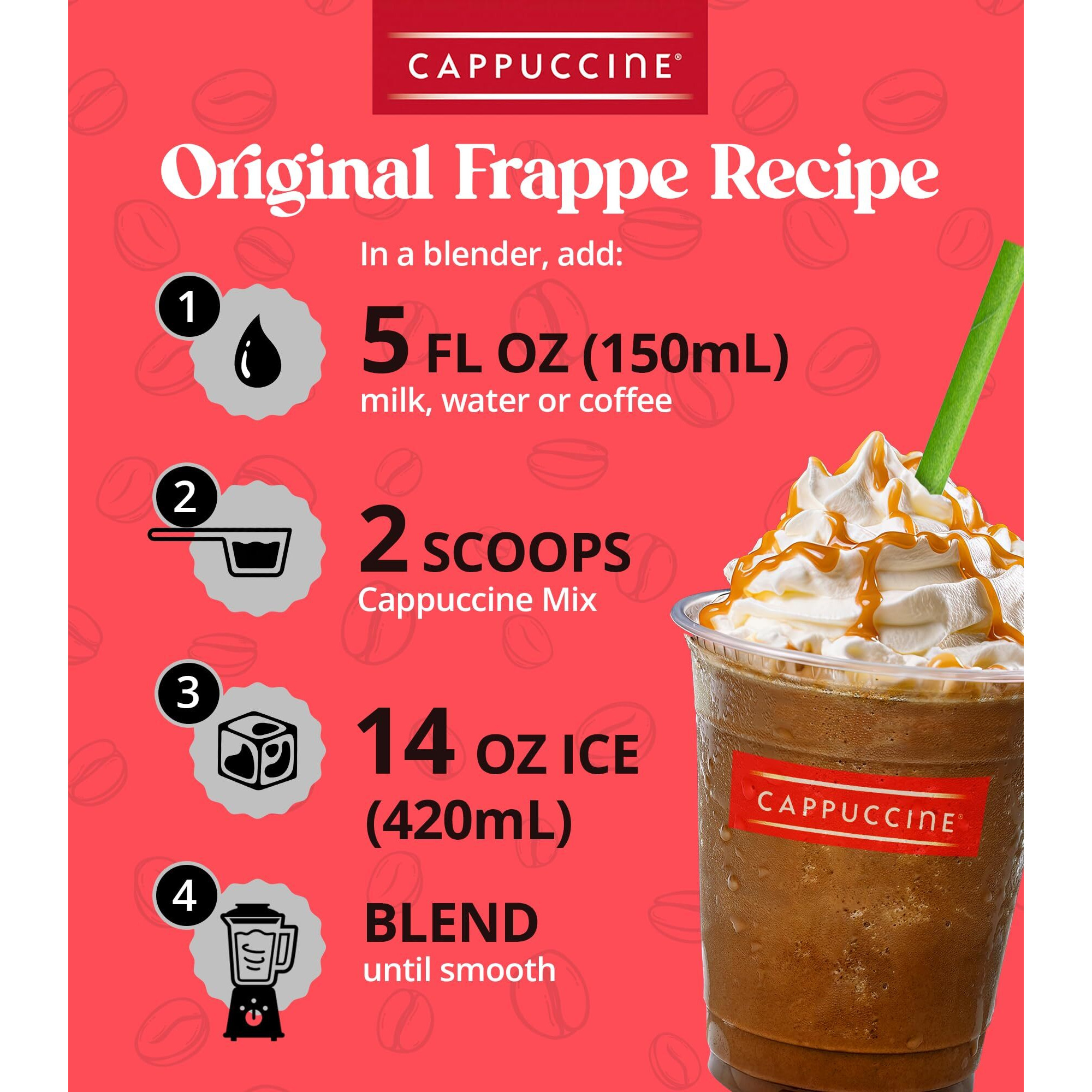 Cappuccine Matcha Green Tea Latte Frappe Mix, 3 Pounds Makes 36 Servings