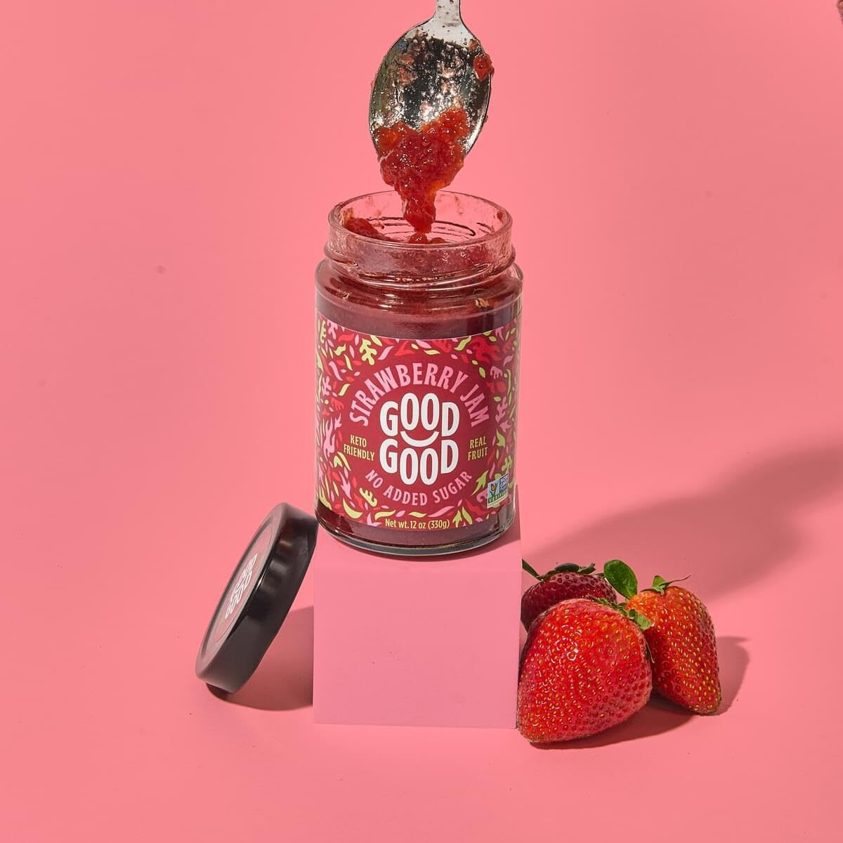 Good Good Sweet Strawberry Jam & Crunchy Peanut Butter - Keto Friendly - Low Carb & No Added Sugars - Vegan - Gluten Free - Preserves