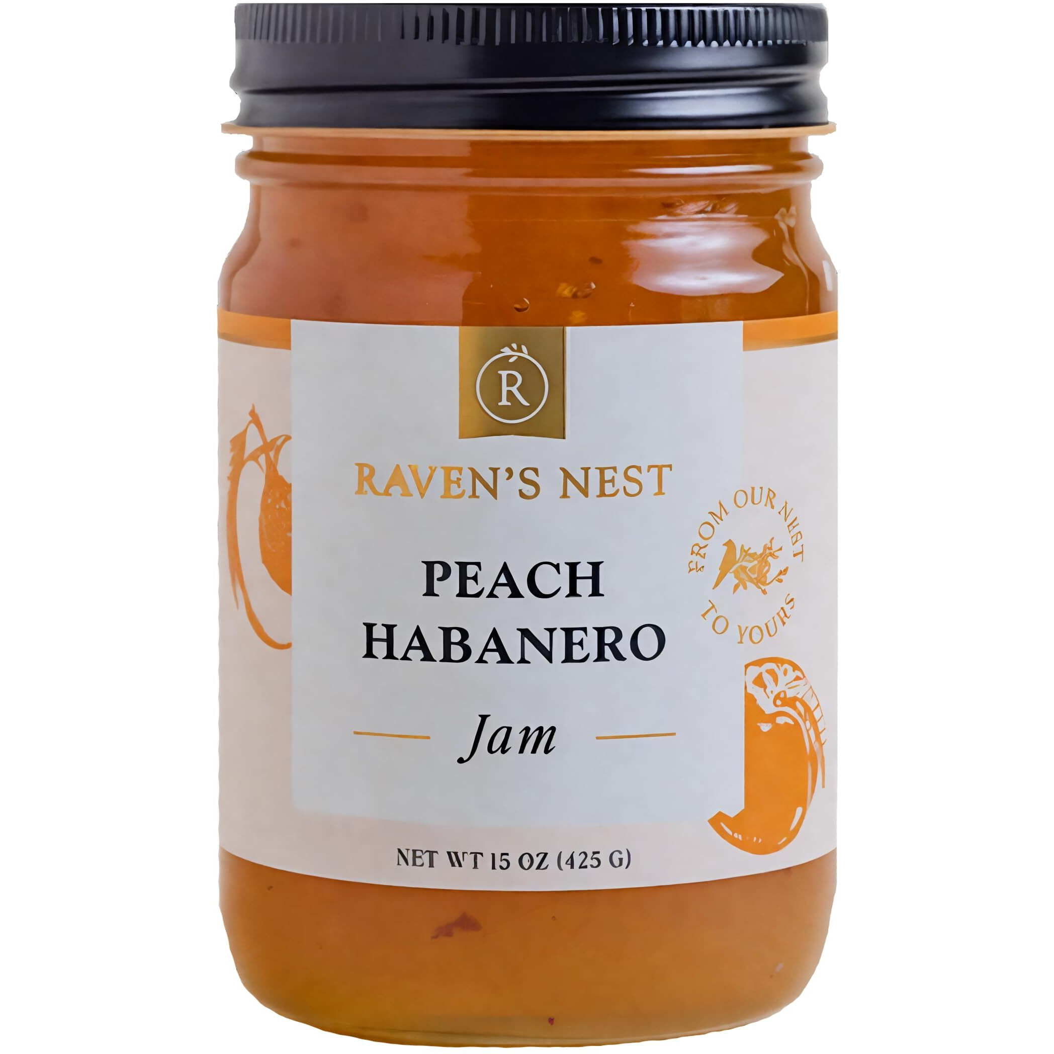 Raven's Original Hot Pepper All Natural Jam - 15 Ounce Jar (Peach Habanero)