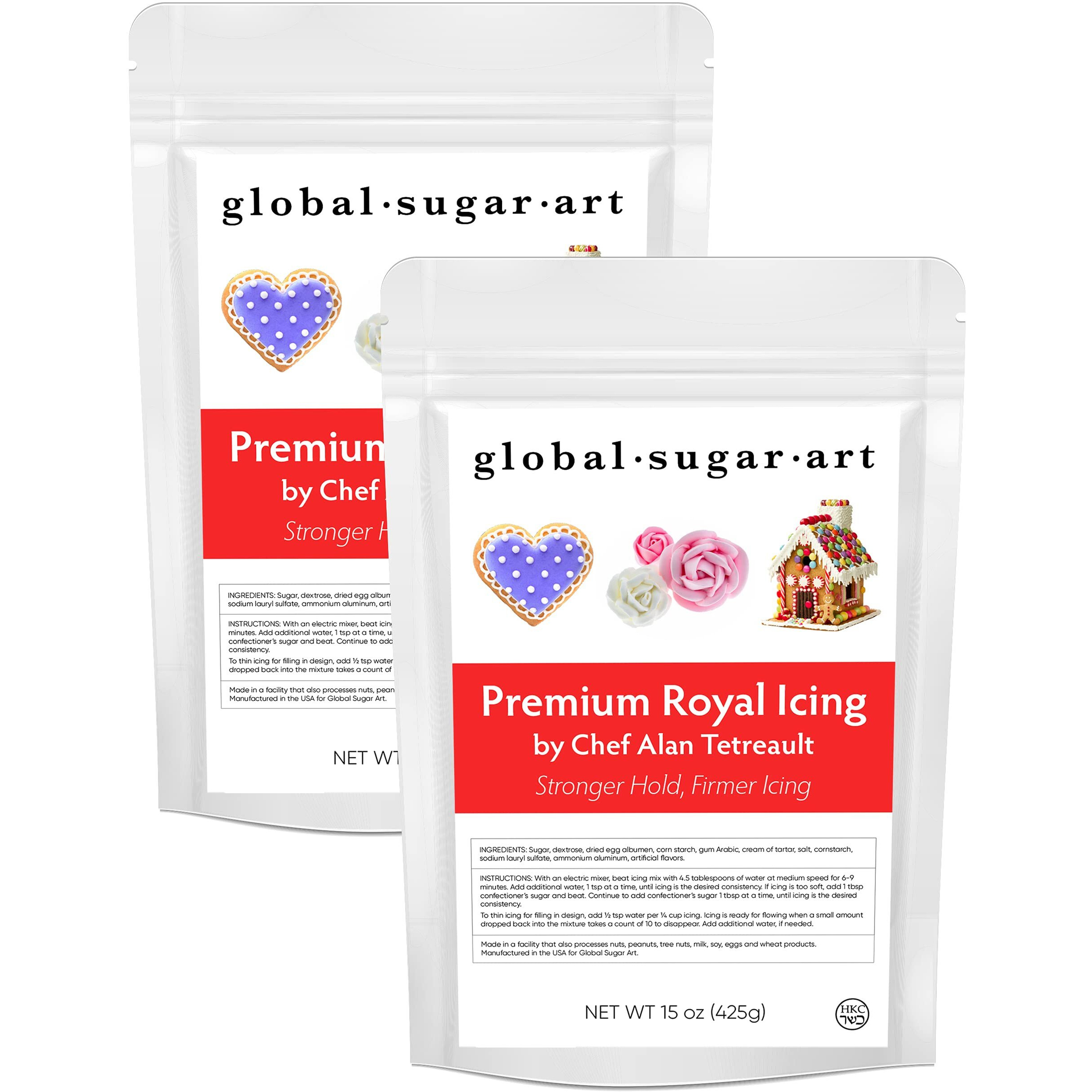 Global Sugar Art Premium Royal Icing Mix White, 15 Ounces By Chef Alan Tetreault - 2 Pack
