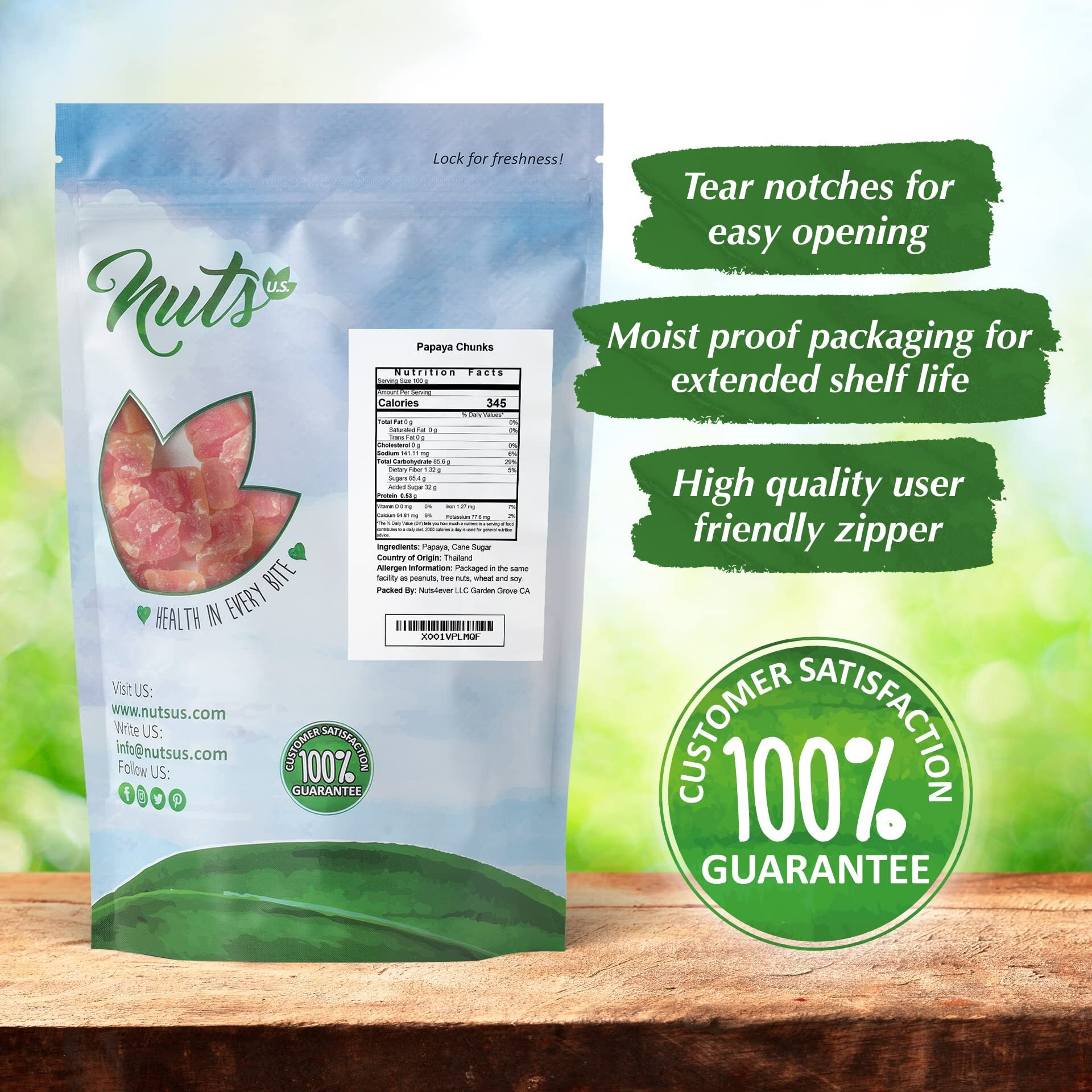 Nuts U.S. - Unsulphured Dried Papaya Chunks | Low Sugar | No Color Added | Non-Gmo And Gluten Free | Vegan Snacks | Packed In A Resealable Bag (4 Lbs)