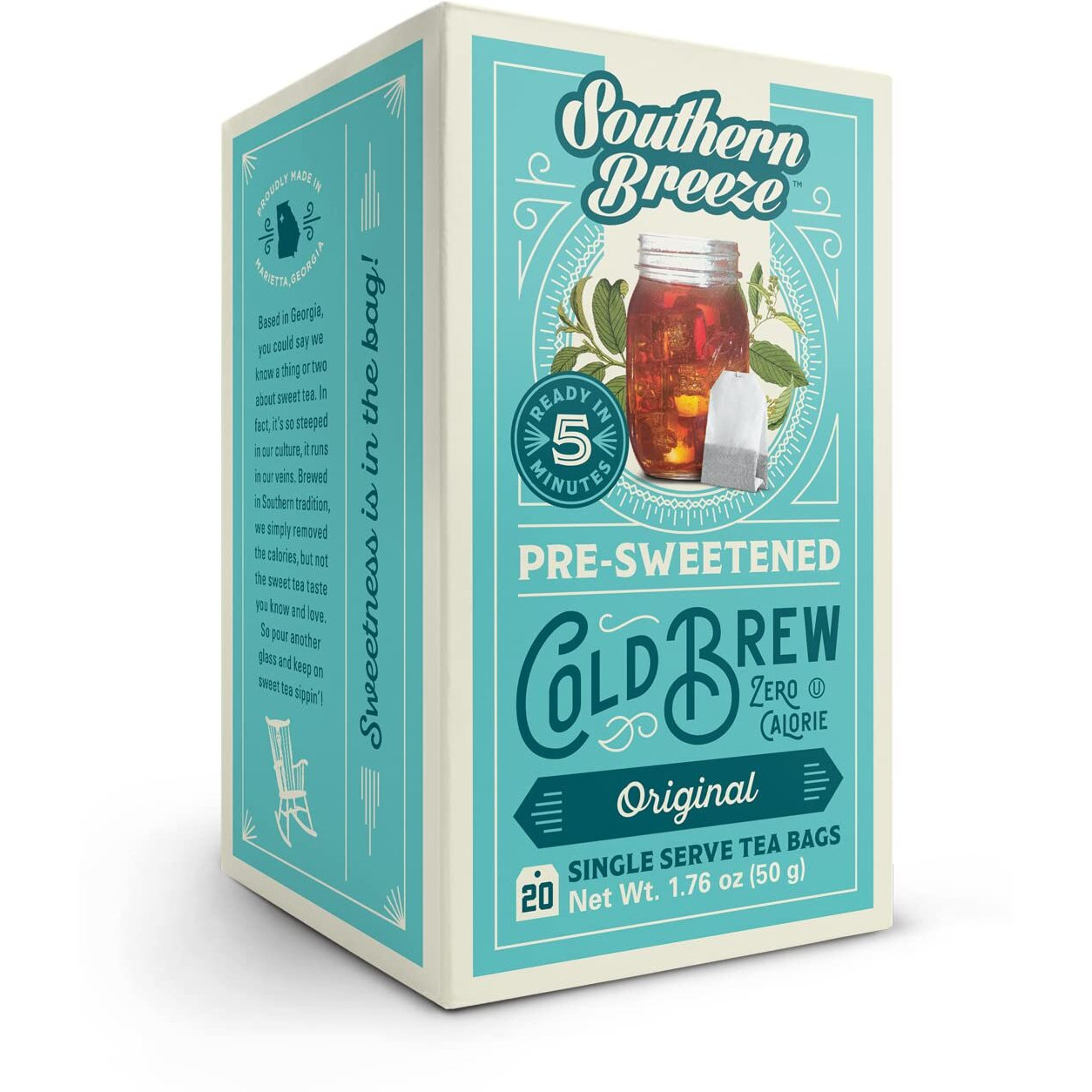 Southern Breeze Cold Brew Sweet Tea Original Iced Tea With Black Tea And Zero Carbs Zero Sugar, 20 Individually Wrapped Tea Bags Southern Sweet Tea Iced Tea Beverage