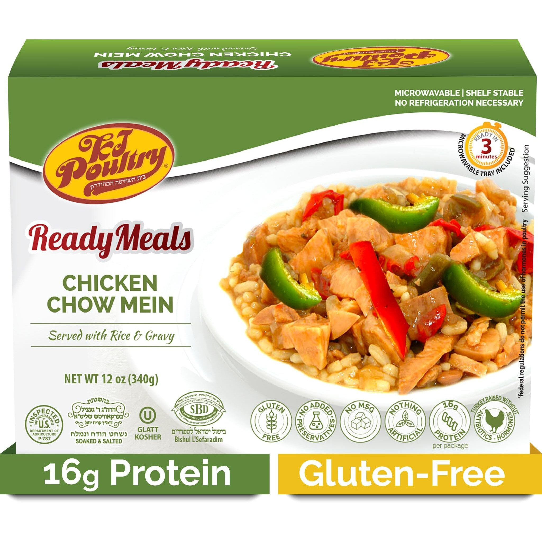 Kosher Chicken Chow Mein, Mre Meat Meals Ready To Eat, Gluten Free (1 Pack) Prepared Entree Fully Cooked, Shelf Stable Microwave Dinner - Travel, Military, Camping, Emergency Survival Protein Food