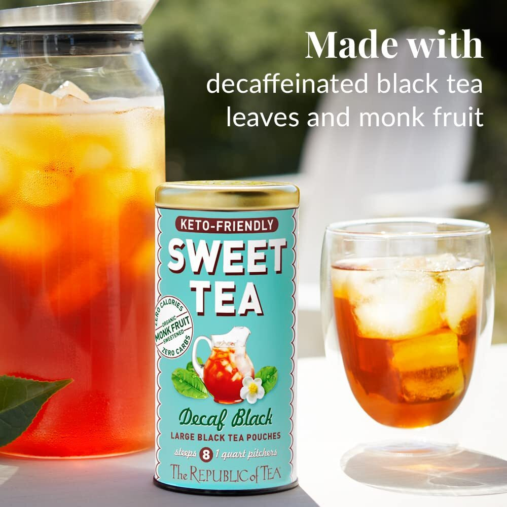 The Republic Of Tea - Keto-Friendly Sweet Iced Decaf Black Tea, 8 Large Quart-Sized Iced Tea Pouches, Decaffeinated