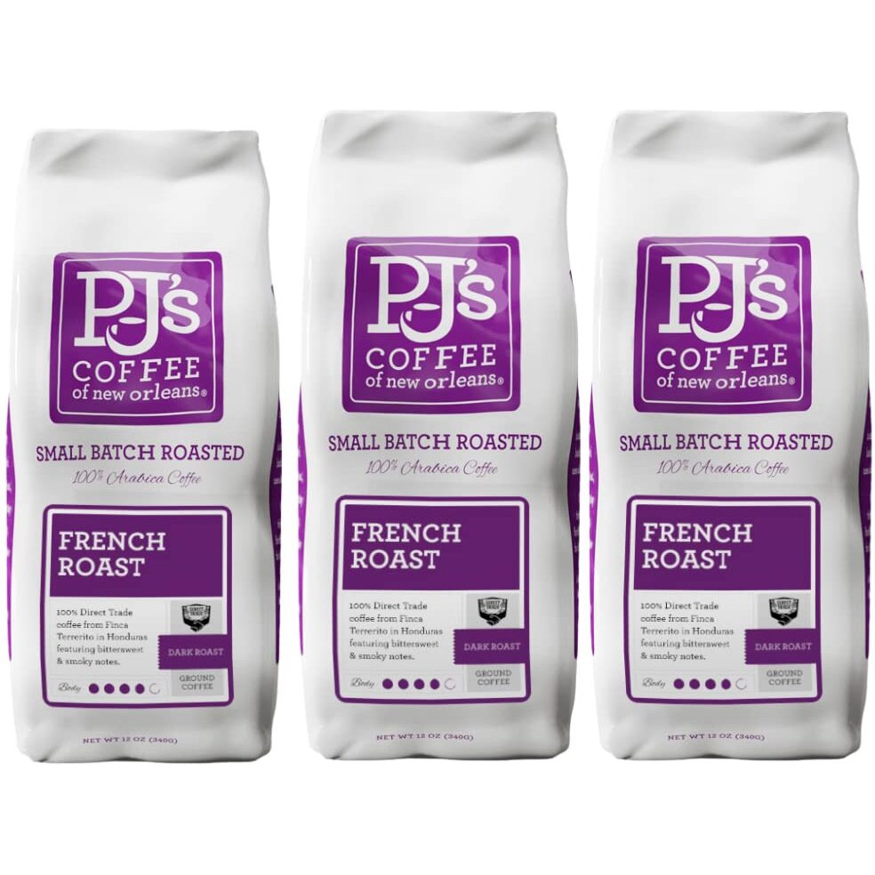 Pj's Coffee - French Roast Ground Coffee (Pack Of 3) - Intense & Bold Dark Roast With Smoky Overtones