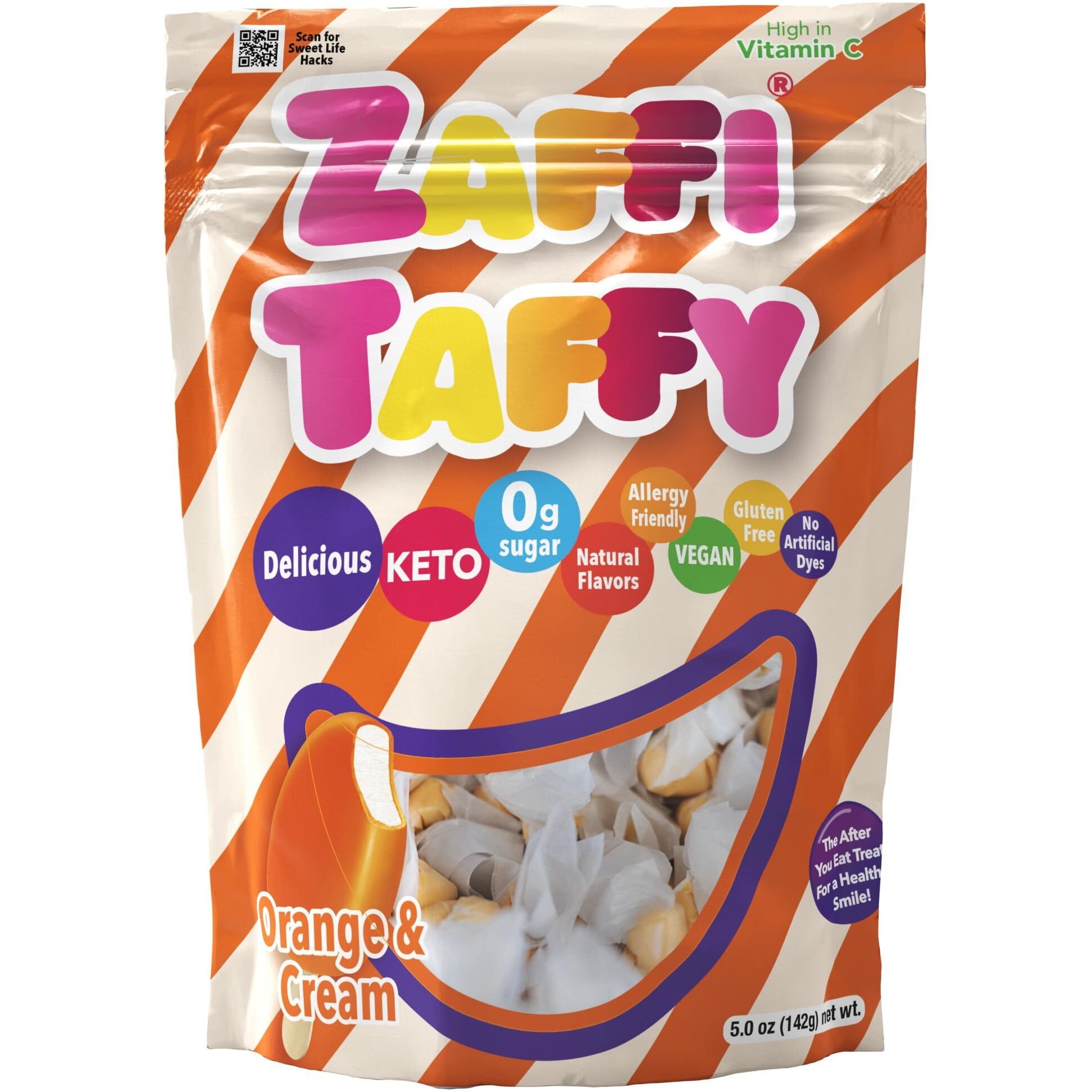 Zaffi Taffy Orange Cream - Indulge In The Creamy Citrus Flavor Of Orange Cream Zaffi Taffy, 5Oz Bag