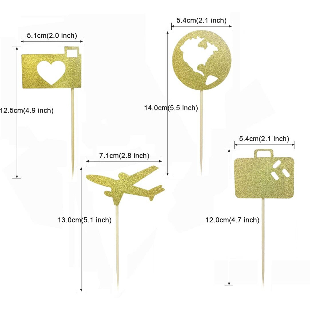 Morndew 24 Pcs Airplane Heart Traveling Case Earth Cupcake Toppers For World Travel Themed Party Baby Shower Birthday Party Wedding Party Decorations