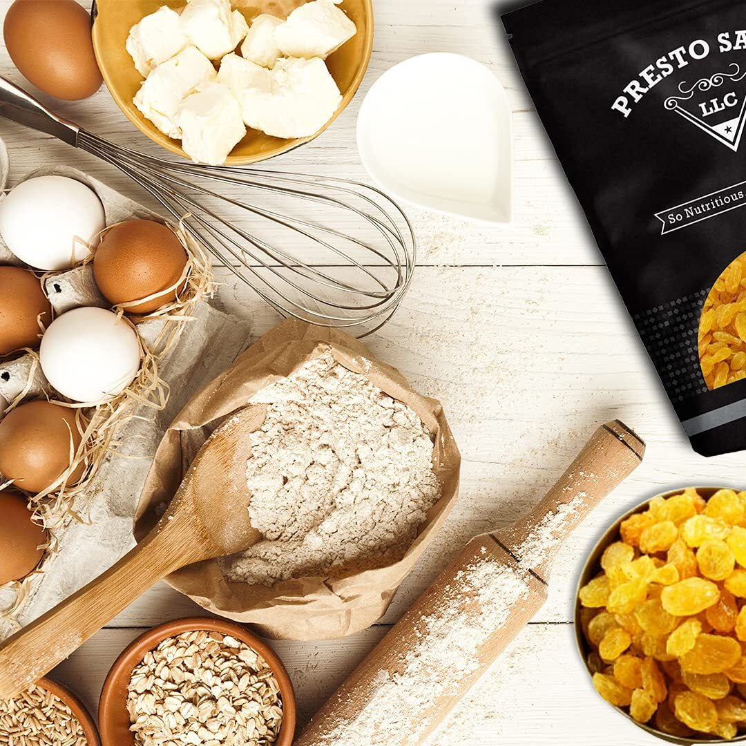 Raisins, Crop Year 2024 Fresh Bright Yellow Golden Seedless Sun-Dried, Naturally Sweet, Nutritious, Baking, Cooking, Snacking, Garnishing, Packed In A 3 Lbs. (48 Oz.) Resealable Bag By Presto Sales