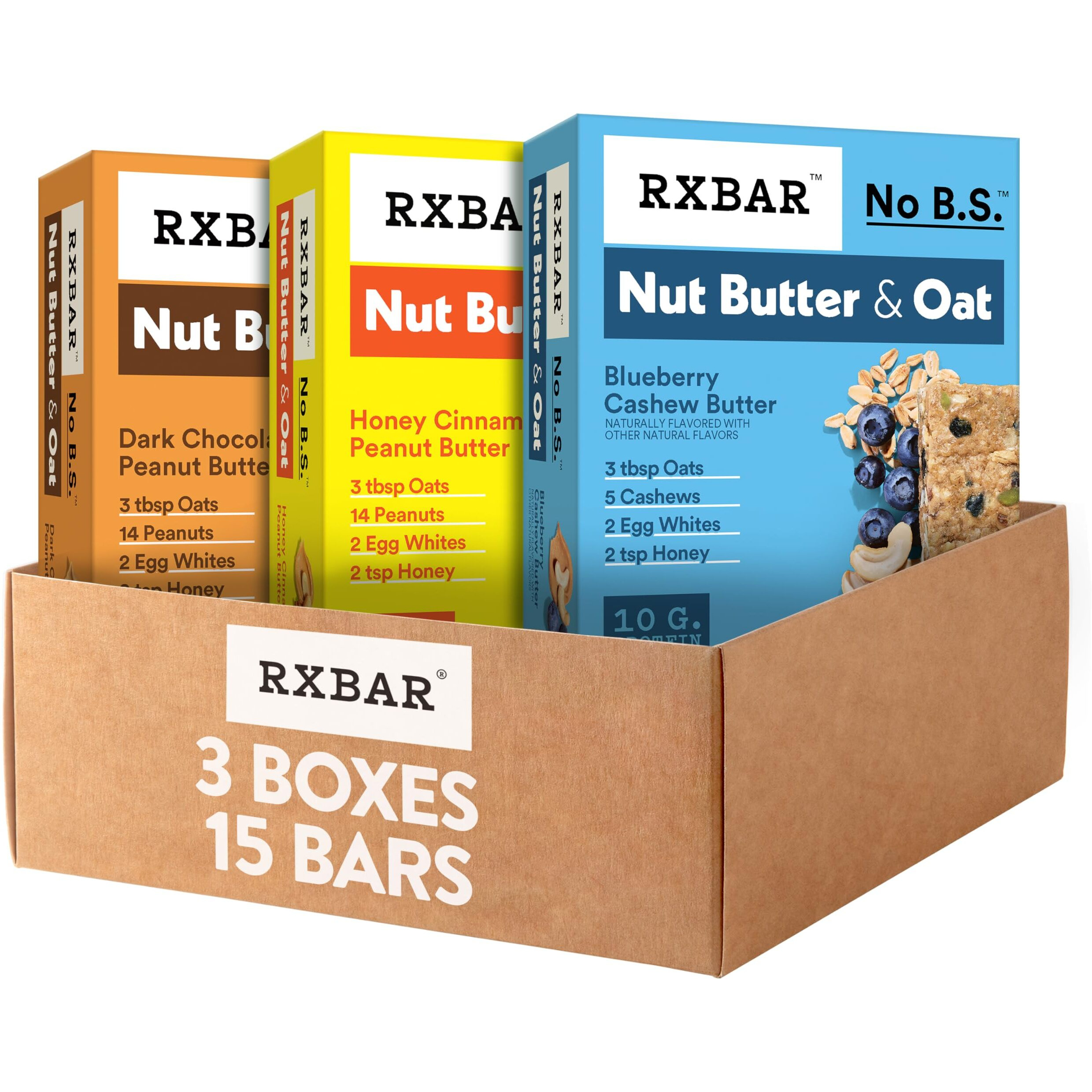 Rxbar Nut Butter And Oat Protein Bars, Protein Snack, Snack Bars, Variety Pack (3 Boxes, 15 Bars)