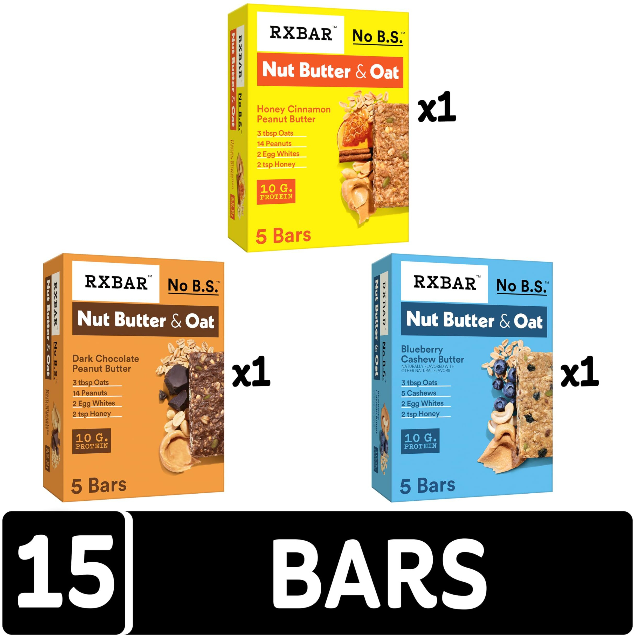 Rxbar Nut Butter And Oat Protein Bars, Protein Snack, Snack Bars, Variety Pack (3 Boxes, 15 Bars)