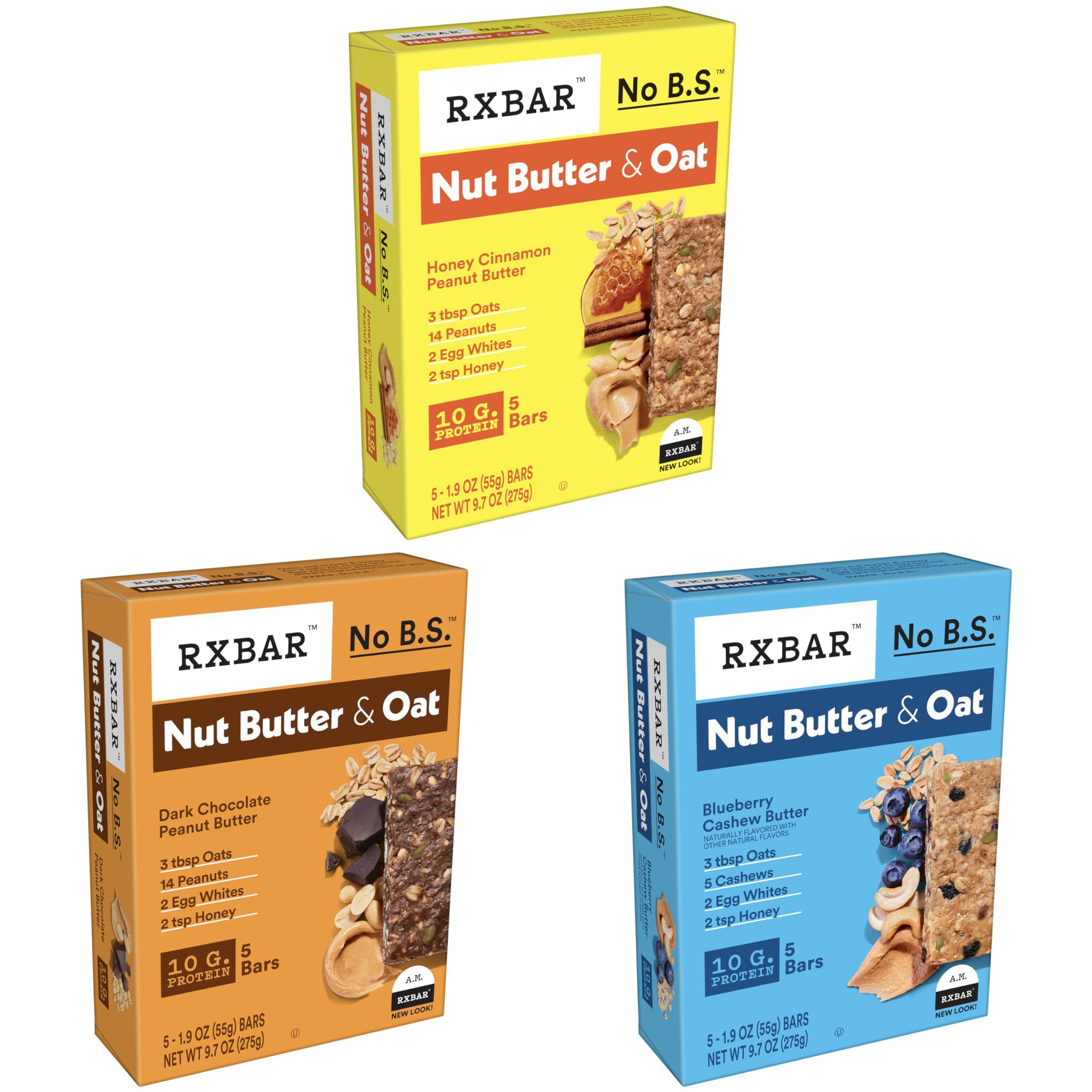 Rxbar Nut Butter And Oat Protein Bars, Protein Snack, Snack Bars, Variety Pack (3 Boxes, 15 Bars)