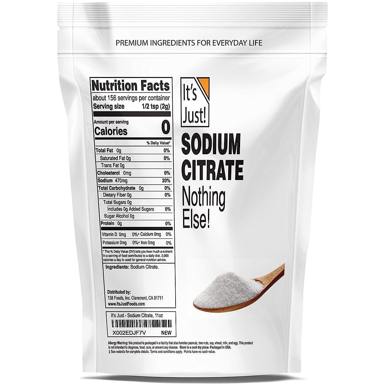 It's Just - Sodium Citrate, Food Grade Thickener, Non-Gmo, Cheese Sauce Emulsifier, Spherification, Preserve Foods, 11Oz