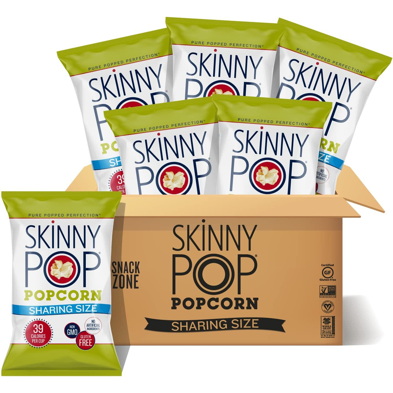 Skinnypop Original Popcorn, Gluten Free, Vegan Popcorn, Non-Gmo, Healthy Popcorn Snacks, Skinny Pop 6.7Oz Party Sized Bags (6 Count)