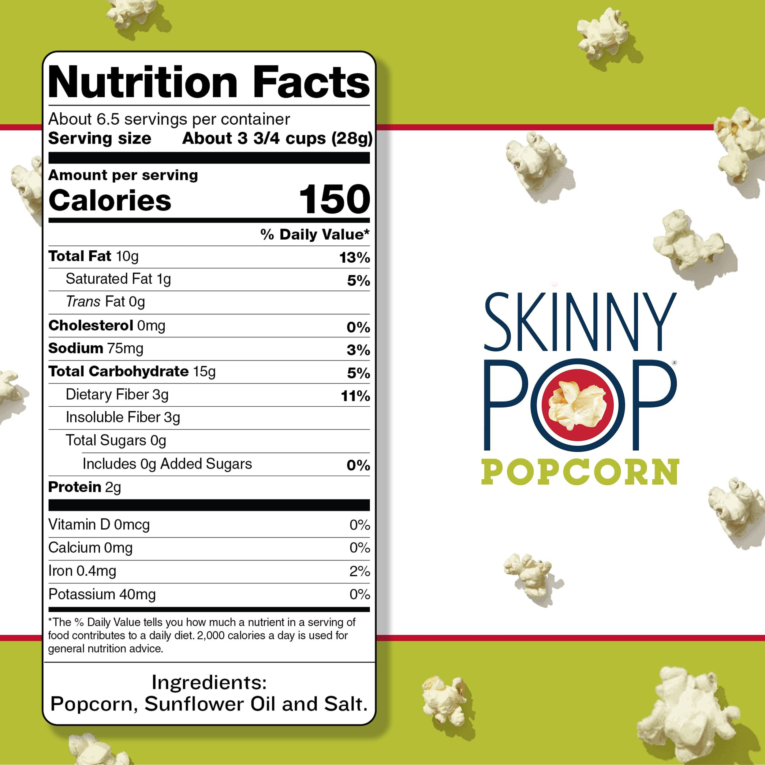 Skinnypop Original Popcorn, Gluten Free, Vegan Popcorn, Non-Gmo, Healthy Popcorn Snacks, Skinny Pop 6.7Oz Party Sized Bags (6 Count)