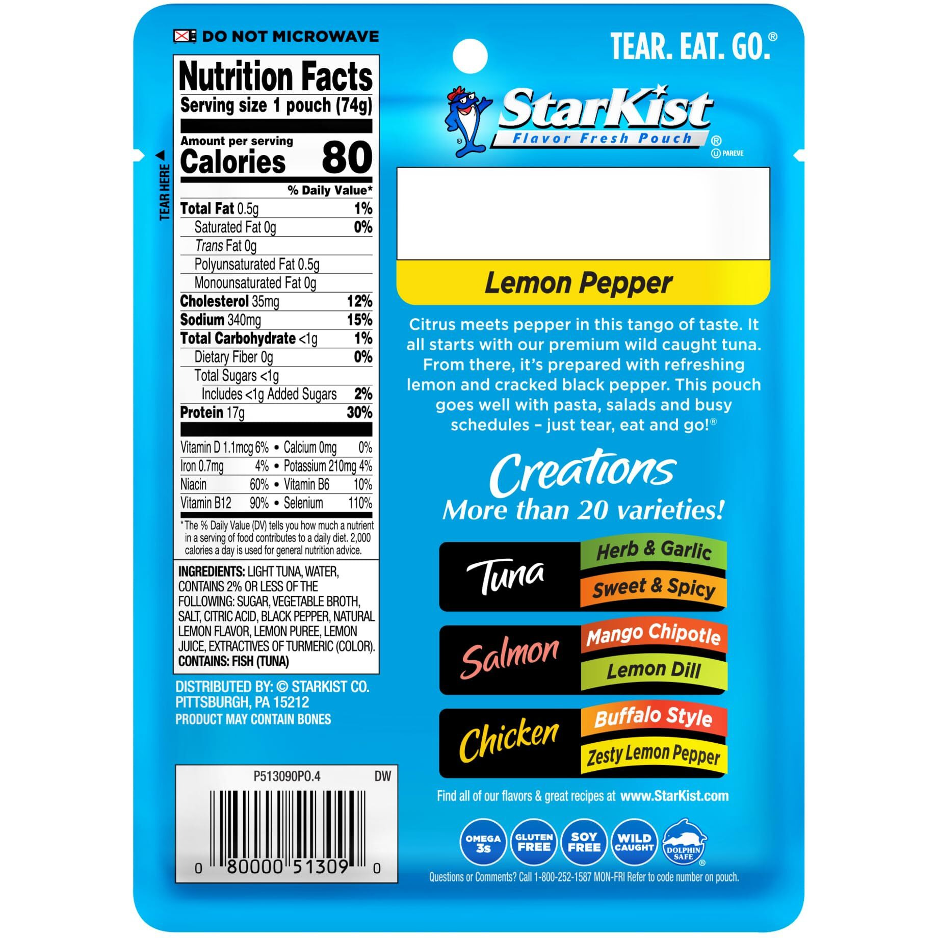 Starkist Tuna Creations, Lemon Pepper, Packaging May Vary, 2.6 Oz, Pack Of 24