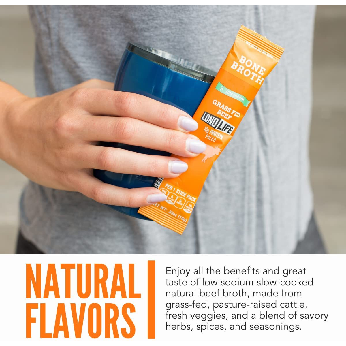 Lonolife Low Sodium Beef Bone Broth Powder Mix | Grass-Fed, 10G Protein | Collagen-Rich, Keto & Paleo Friendly | Natural Ingredients | 10 Portable Stick Pack Servings