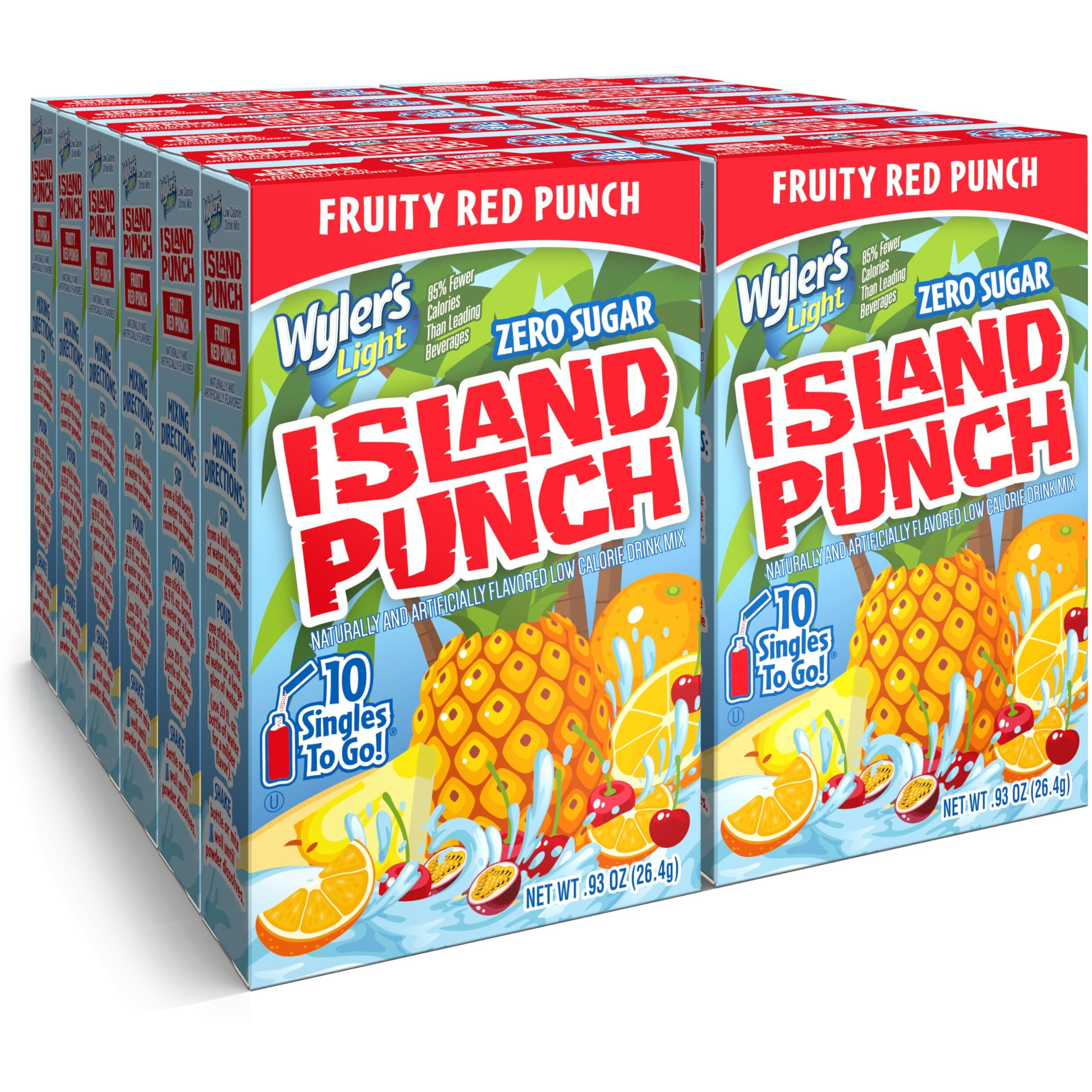 Wyler's Light Island Punch Singles To Go, Water Drink Mix, Fruity Red Punch, 10 Count, Pack Of 12 (120 Single Servings)
