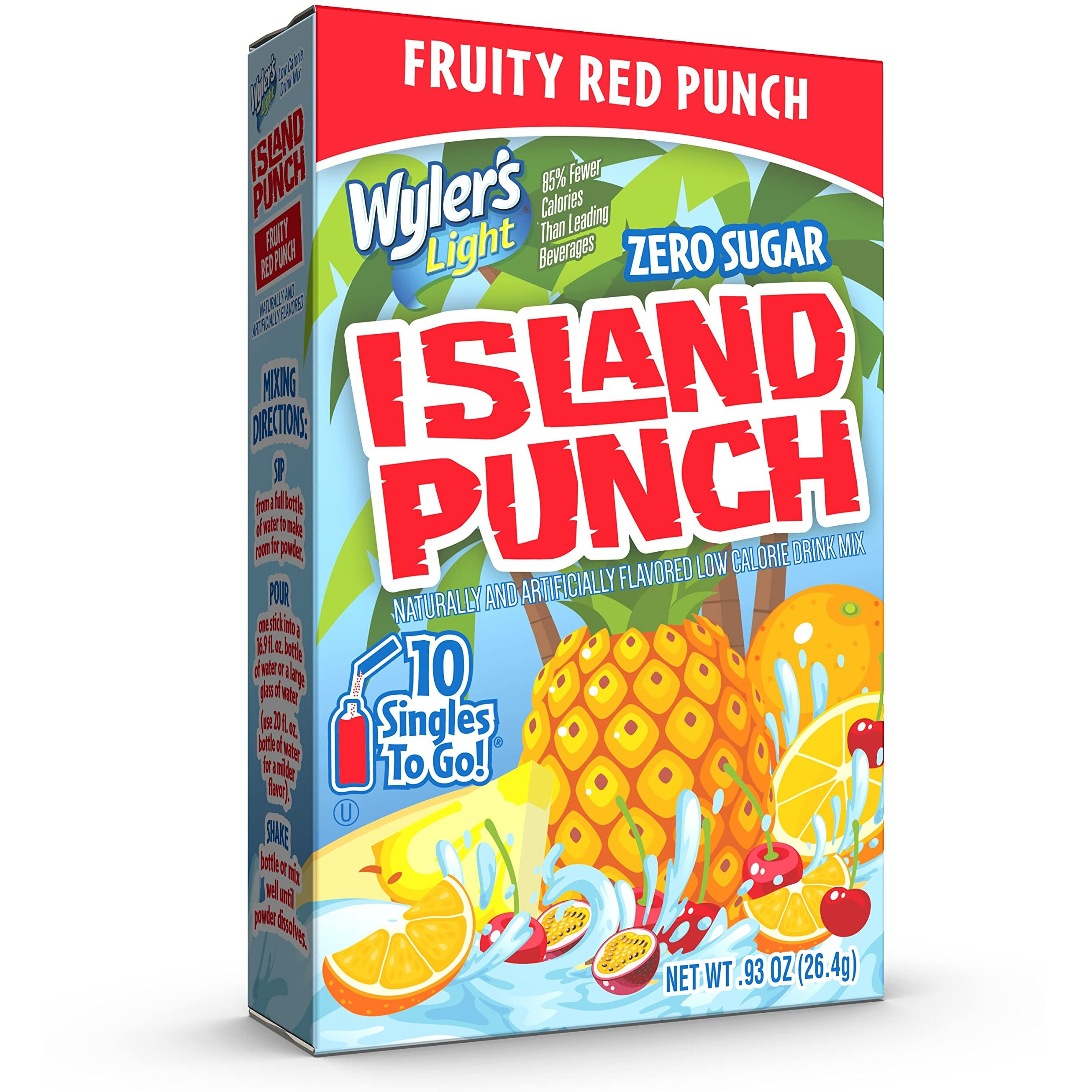 Wyler's Light Island Punch Singles To Go, Water Drink Mix, Fruity Red Punch, 10 Count, Pack Of 12 (120 Single Servings)
