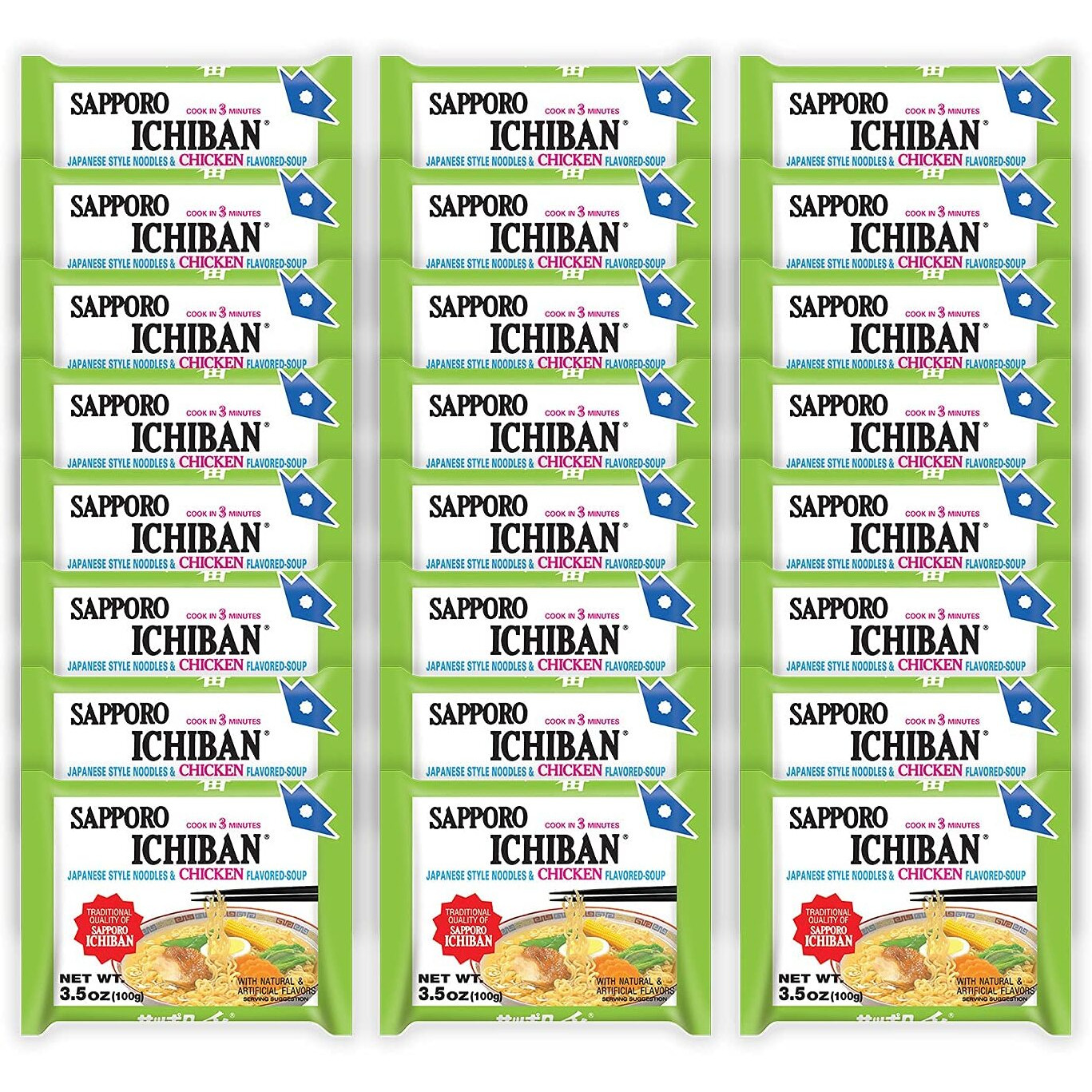 [Sapporo Ichiban] Ramen Noodles, Chicken Flavor, No. 1 Tasting Japanese Instant Noodles (3.5 Oz./ 99.2 G) | 24 Pack