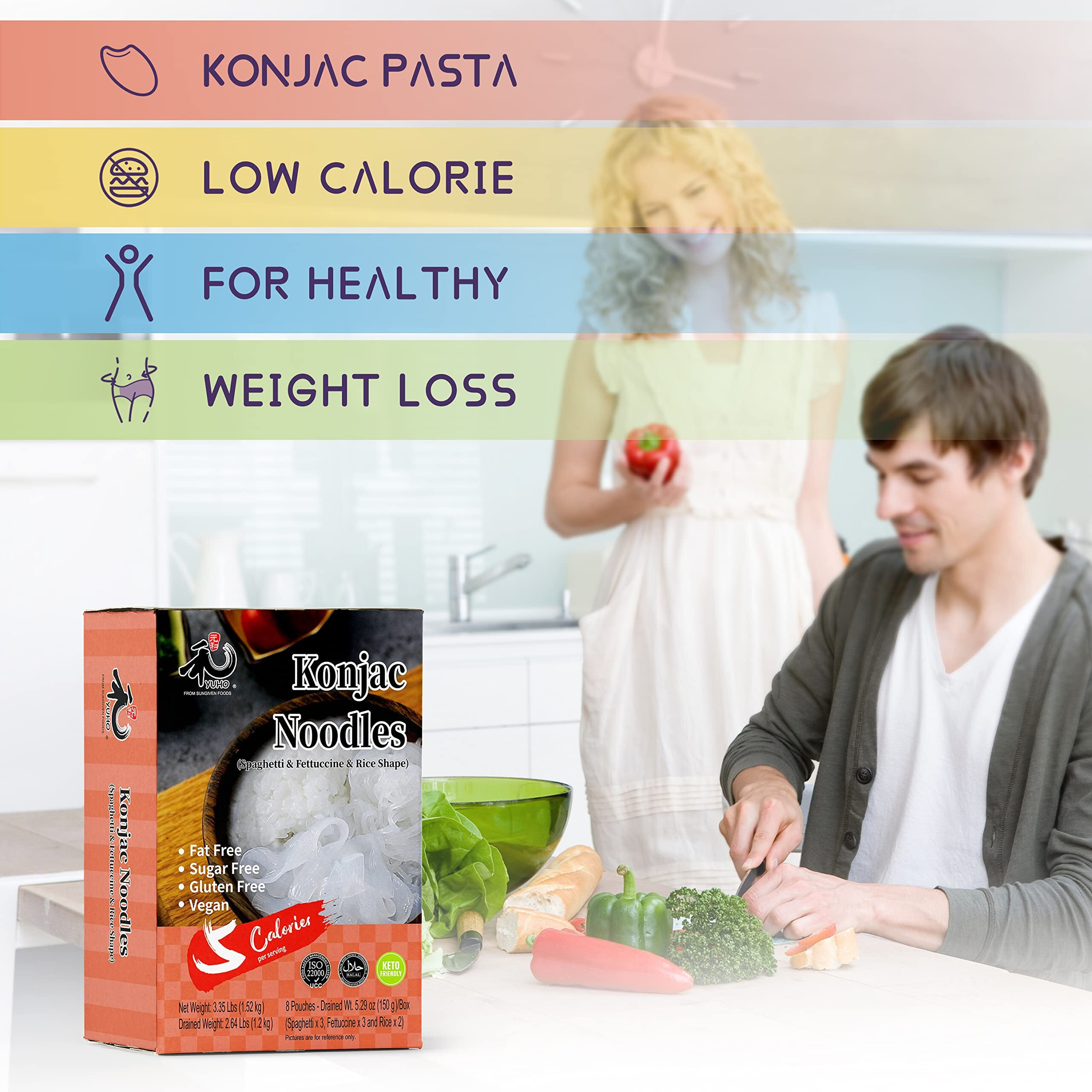 Yuho Shirataki Konjac 8 Pack Inside, Vegan, Gluten Free, Fat-Free, Keto Friendly, Low Carbs 53.61 Oz (1520 G)