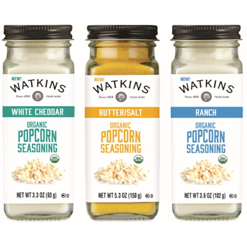 Watkins Popcorn Seasoning Multi-Flavor Variety Pack, 3-Pack (1 White Cheddar 3.3 Oz., 1 Butter/Salt 5.3 Oz., 1 Ranch 3.6 Oz.)