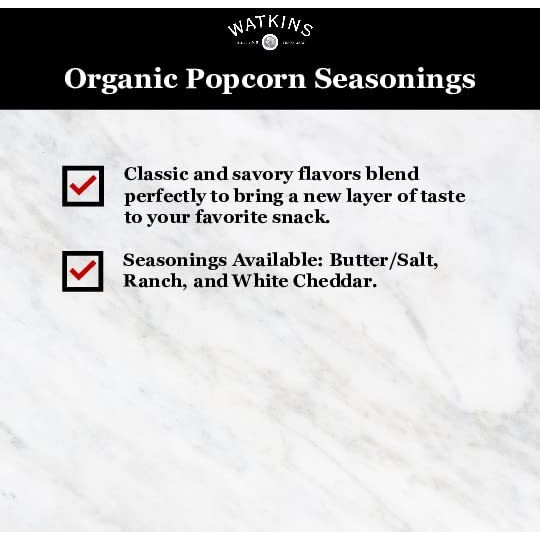 Watkins Popcorn Seasoning Multi-Flavor Variety Pack, 3-Pack (1 White Cheddar 3.3 Oz., 1 Butter/Salt 5.3 Oz., 1 Ranch 3.6 Oz.)