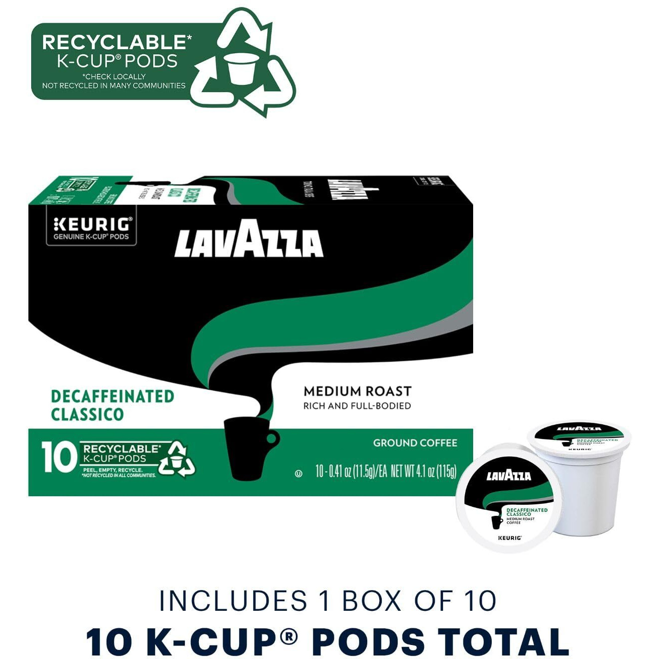 Lavazza Decaffeinated Classico Single-Serve Coffee K-Cups For Keurig Brewer, 10 Count Boxes (Pack Of 6)