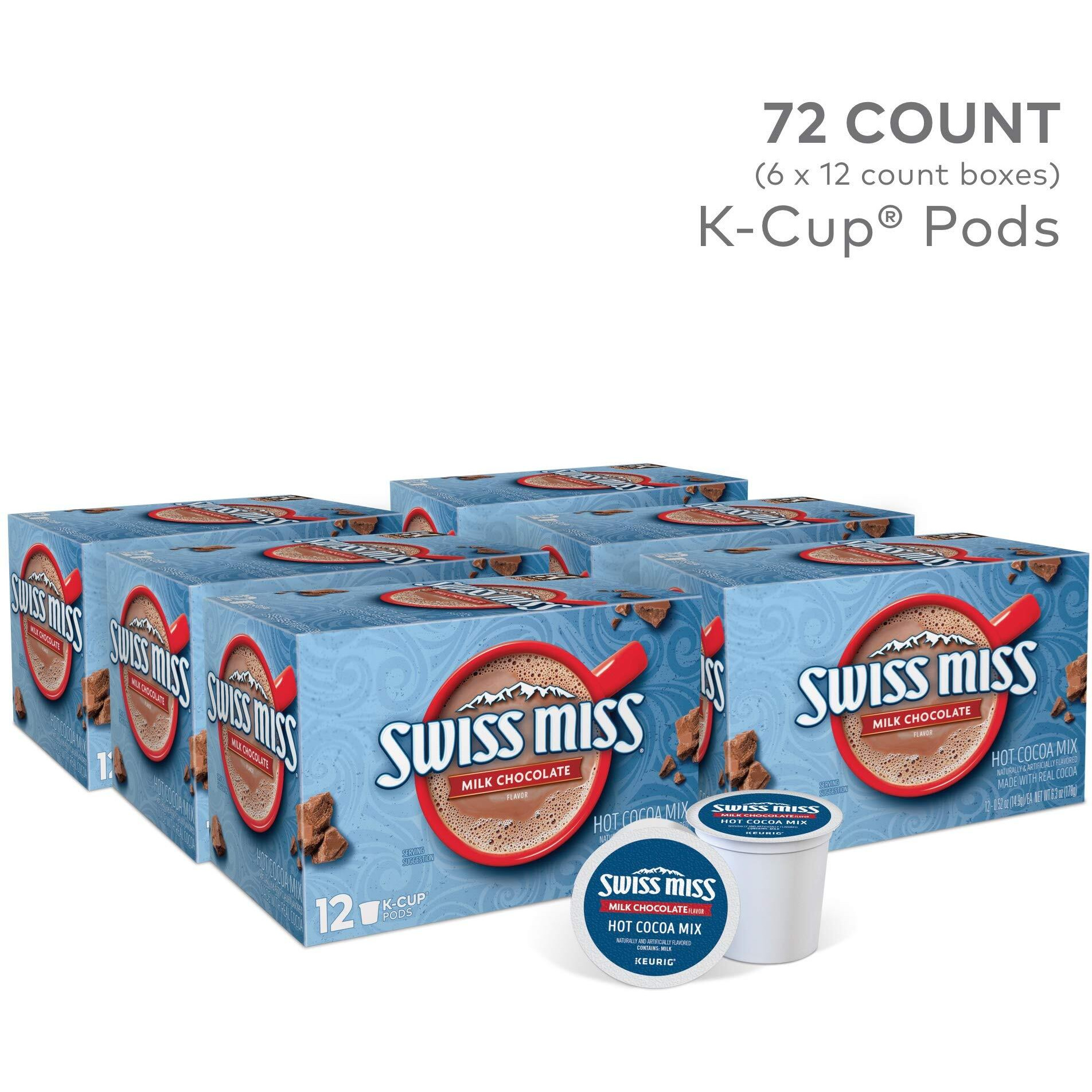 Swiss Miss Milk Chocolate Hot Cocoa, Keurig Single-Serve Hot Chocolate K-Cup Pods, 72 Count
