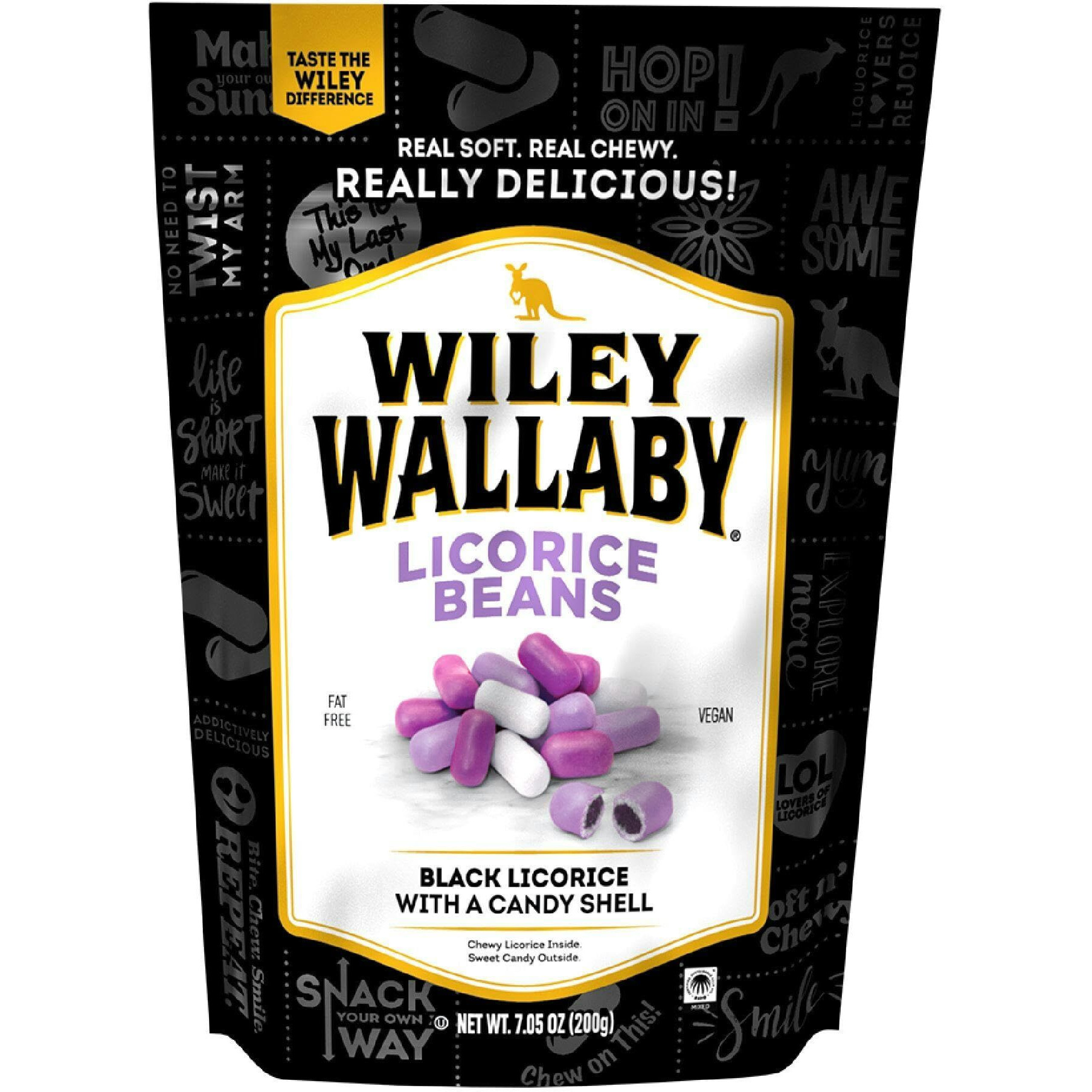 Wiley Wallaby 7.05 Ounce Classic Black Gourmet Australian Style Soft & Chewy Licorice Candy Bean, 1 Pack