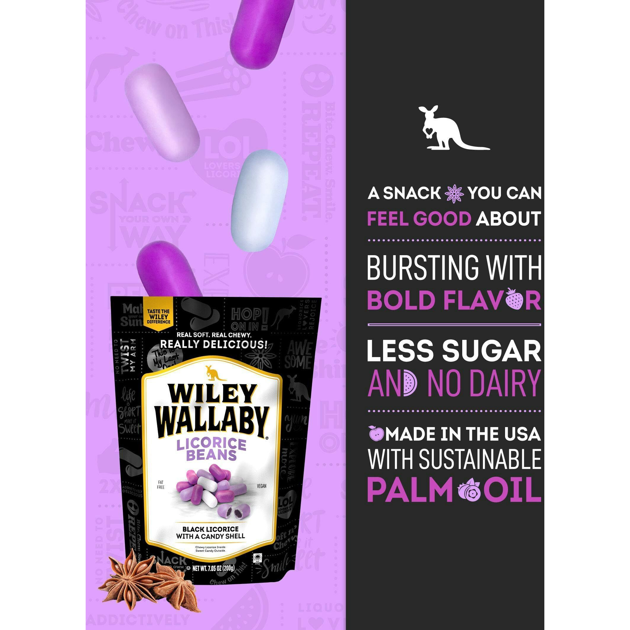 Wiley Wallaby 7.05 Ounce Classic Black Gourmet Australian Style Soft & Chewy Licorice Candy Bean, 1 Pack