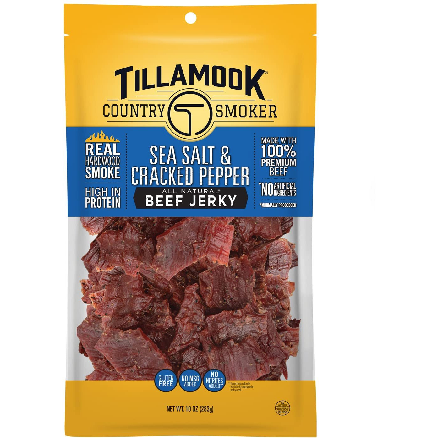 Tillamook Country Smoker Real Hardwood Smoked Beef Jerky, Sea Salt & Cracked Pepper, 10 Ounce