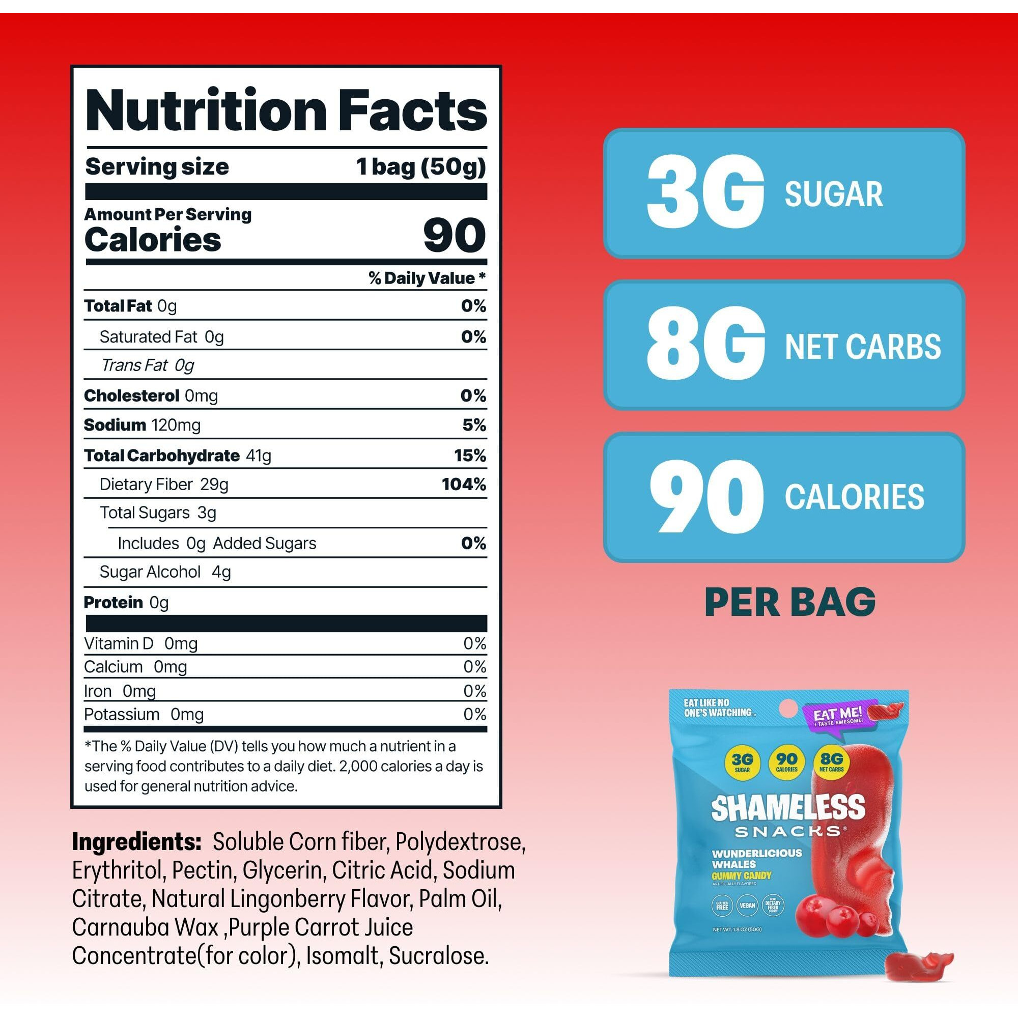 Shameless Snacks - Healthy Low Calorie Snacks, Low Carb Keto Gummies (Gluten Free Candy) - 6 Pack Wunderlicious Whales