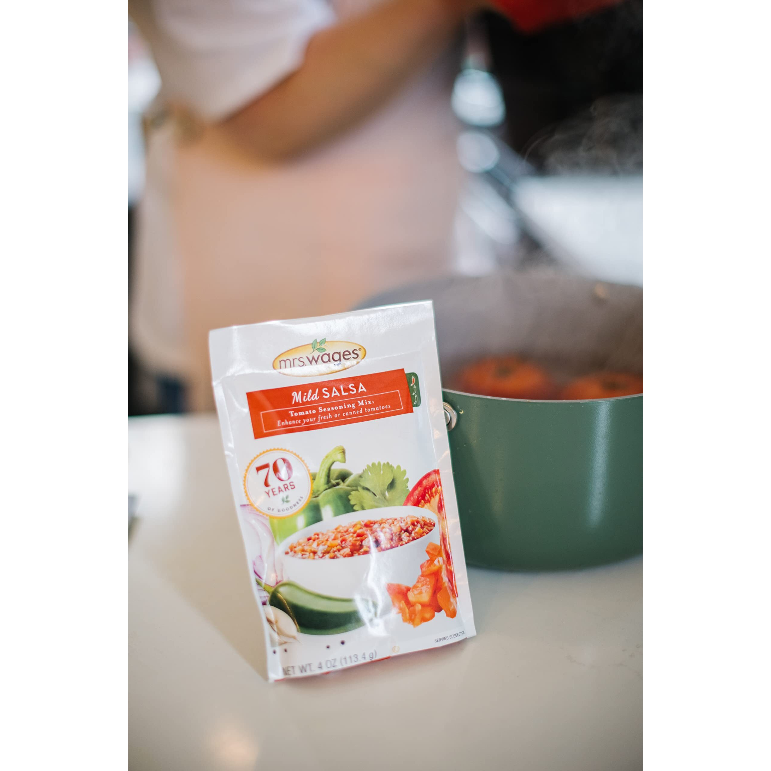 Mrs. Wages Mild Salsa Canning Mix, Easy-To-Use, Simple Homemade Salsa, Mild Spice Flavoring, Enahnce Your Tomatoes, 4 Oz Packet (Value Pack Of 12)
