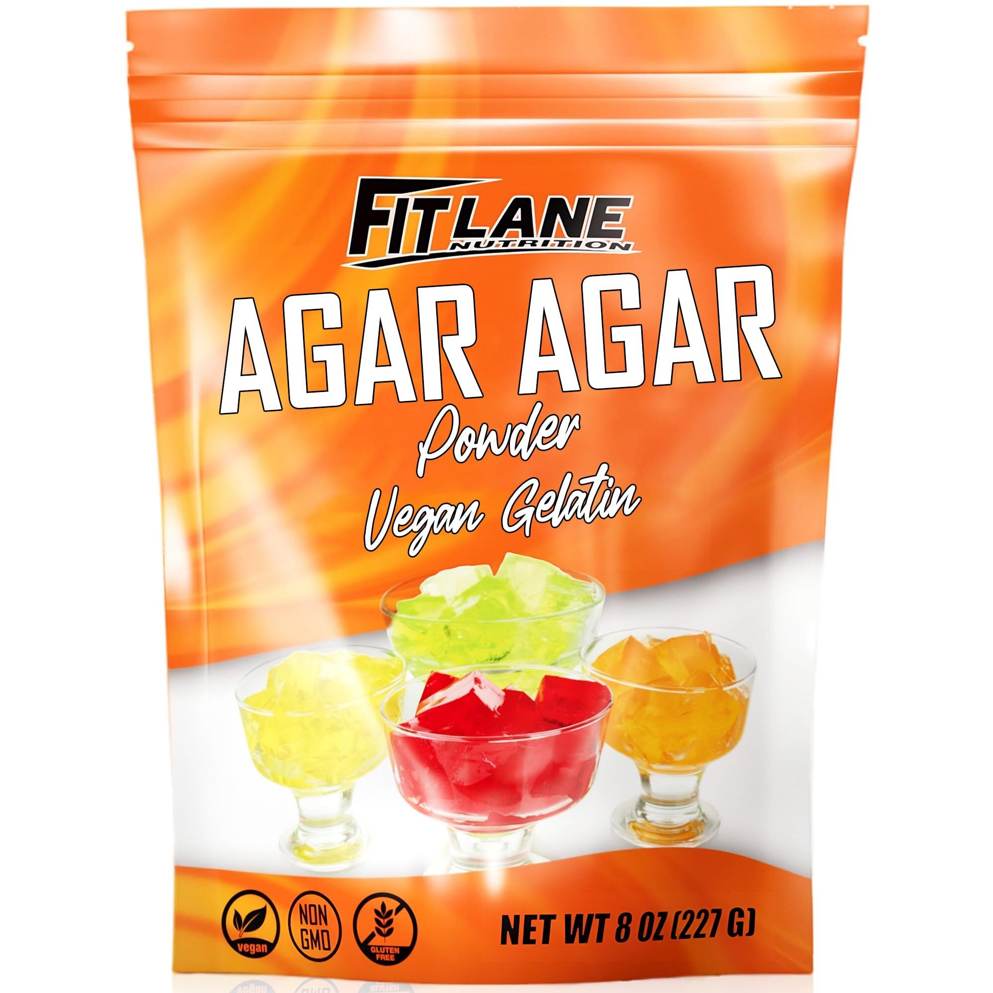 Agar Agar Powder 8Oz - Vegan Gelatin Powder Unflavored - For Use In Baking, Vegan Jello, Diy Petri Dishes, As A Thickener And Gummy Candy Mixes - Nutrient Rich - By Fit Lane Nutrition