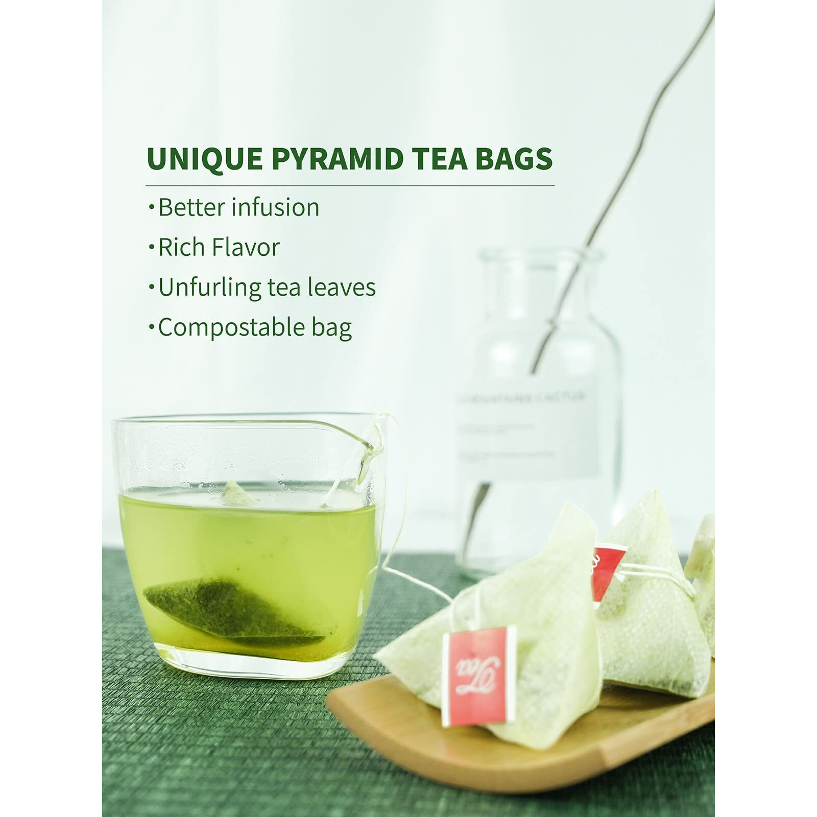 Teelux Matcha Green Tea Bags, Classic Premium Japanese Matcha + Sencha Green Tea, Super Antioxidant, Zero Calories, Caffeinated, 100 Count